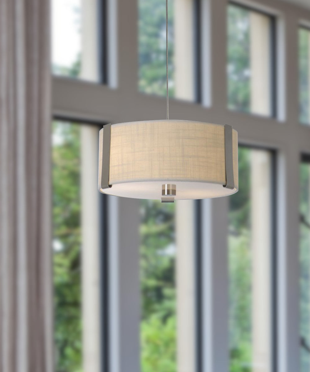 12W Butler 2-Light Small Drum Pendant Light Fixture - Brushed Nickel with Coarse Cream Finish - Modern Ceiling Lighting for Kitchen Island, Dining Room & Bedroom - TP7565 by Trend Lighting