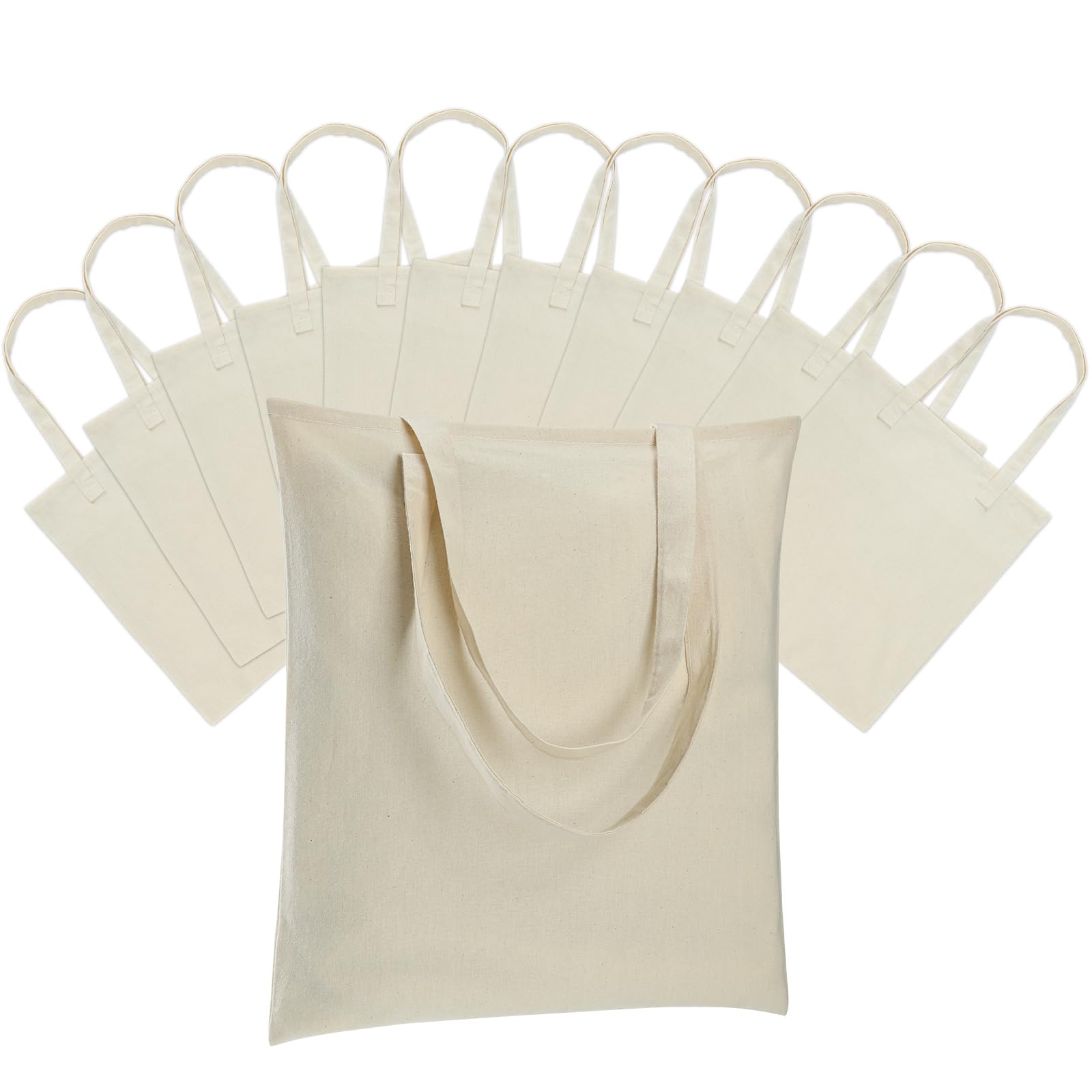 12 Pack Canvas Tote Bags Bulk - Lightweight Reusable Grocery Shopping Bags for Women & Men, DIY Sublimation Blank Gift Bags - Perfect for Grocery Shopping, Beach Trips, Gym & Work (Beige)