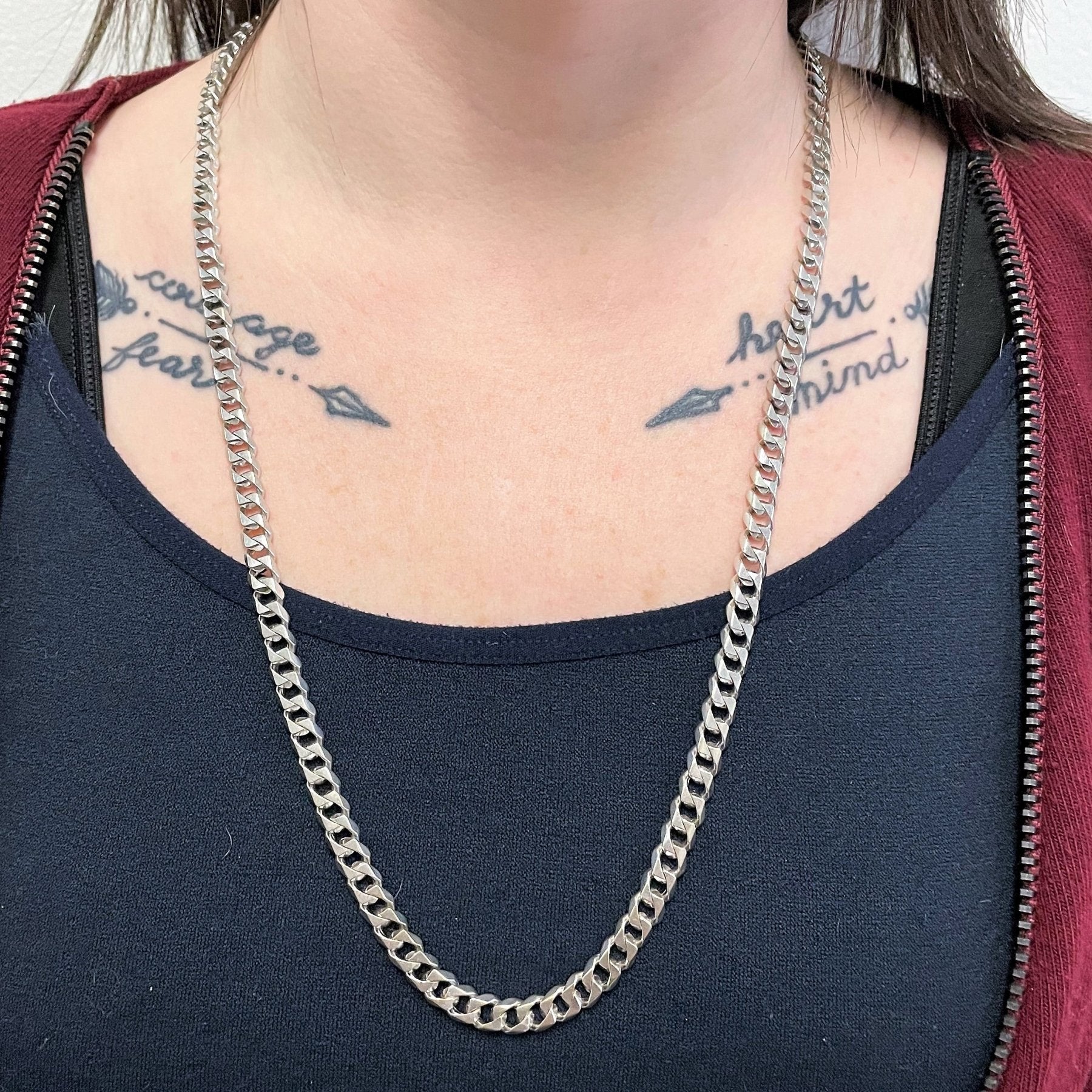 10K White Gold Heavy Curb Chain Necklace 26