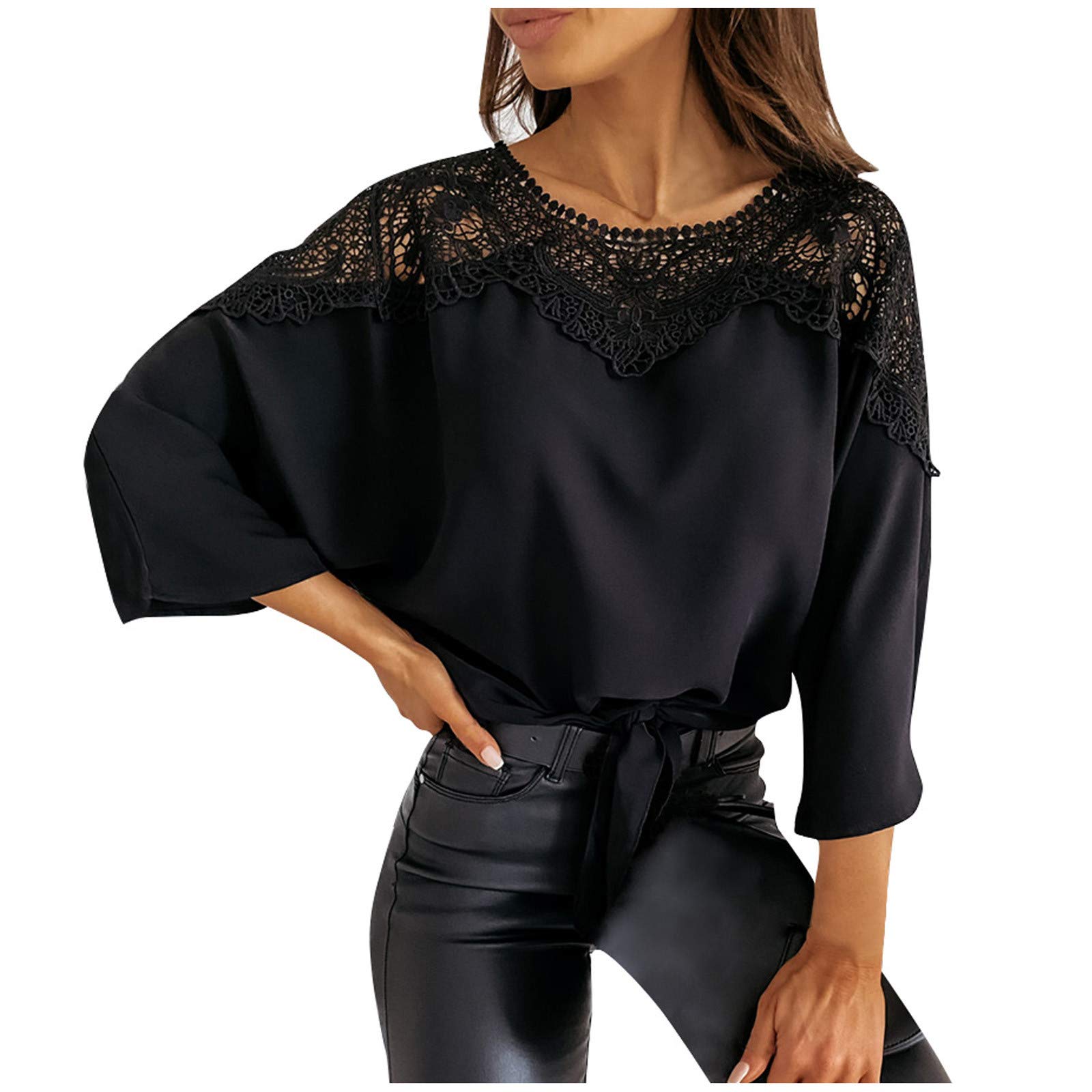 Women's Sexy Hollow Lace Bandage Blouse - Long Sleeve Tight Fitted Casual Top - White Solid Fashion Shirt for Party, Date Night & Evening Outfits