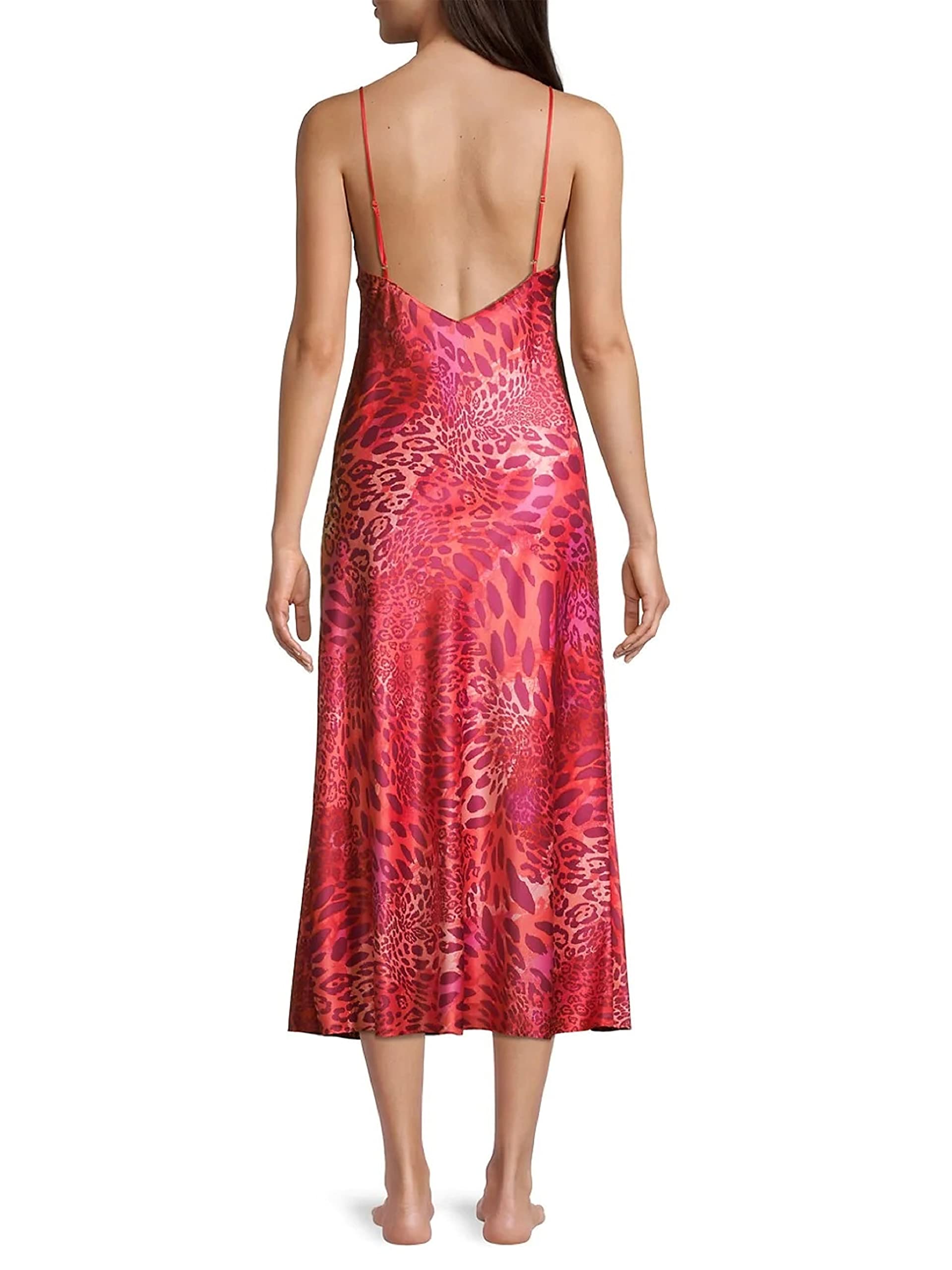 Natori Women's Animal Print Satin Nightgown - XS Size, Red - Soft & Comfortable Sleepwear for Women, Perfect for Relaxing at Home or Romantic Evenings
