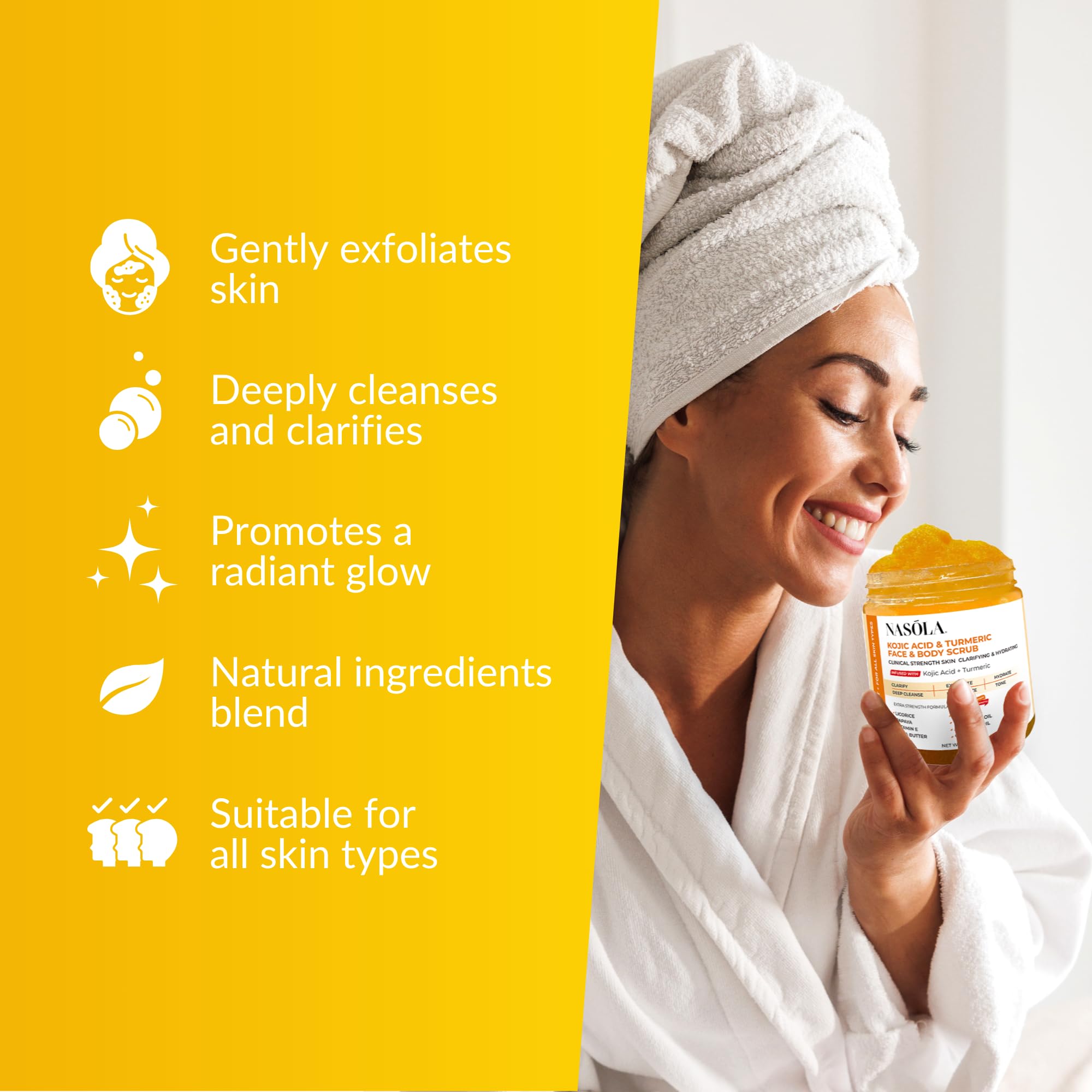 Kojic Acid & Turmeric Face and Body Scrub - Brightening Exfoliator for Dark Spots & Uneven Skin Tone | Perfect for Daily Skincare & Post-Sun Care