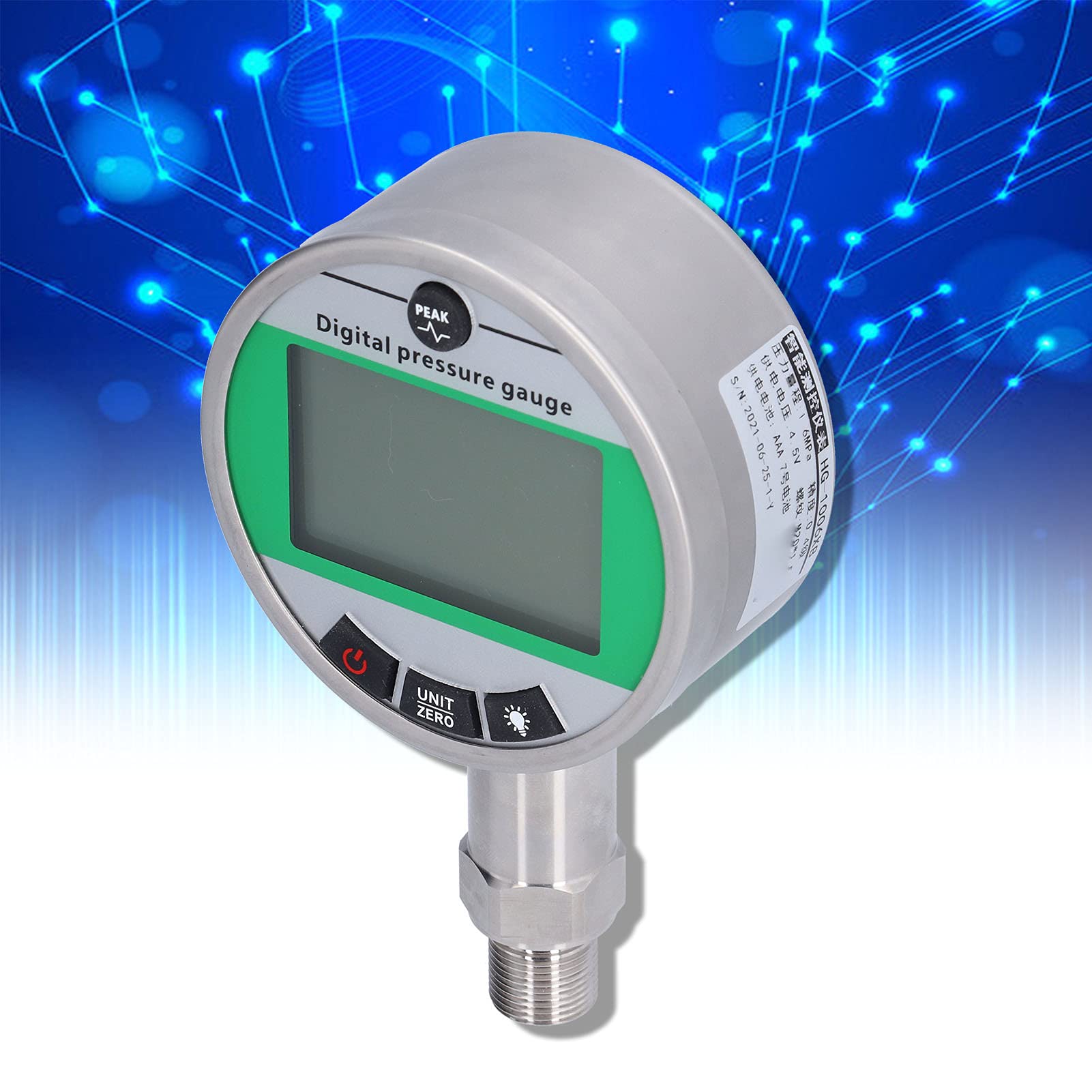 1.6MPa Digital Pressure Gauge - M20x1.5 Thread Stainless Steel Sensor Meter with Lower Mount | Accurate Measurement for Gas, Water & Oil | Ideal for Industrial, HVAC & Hydraulic Systems