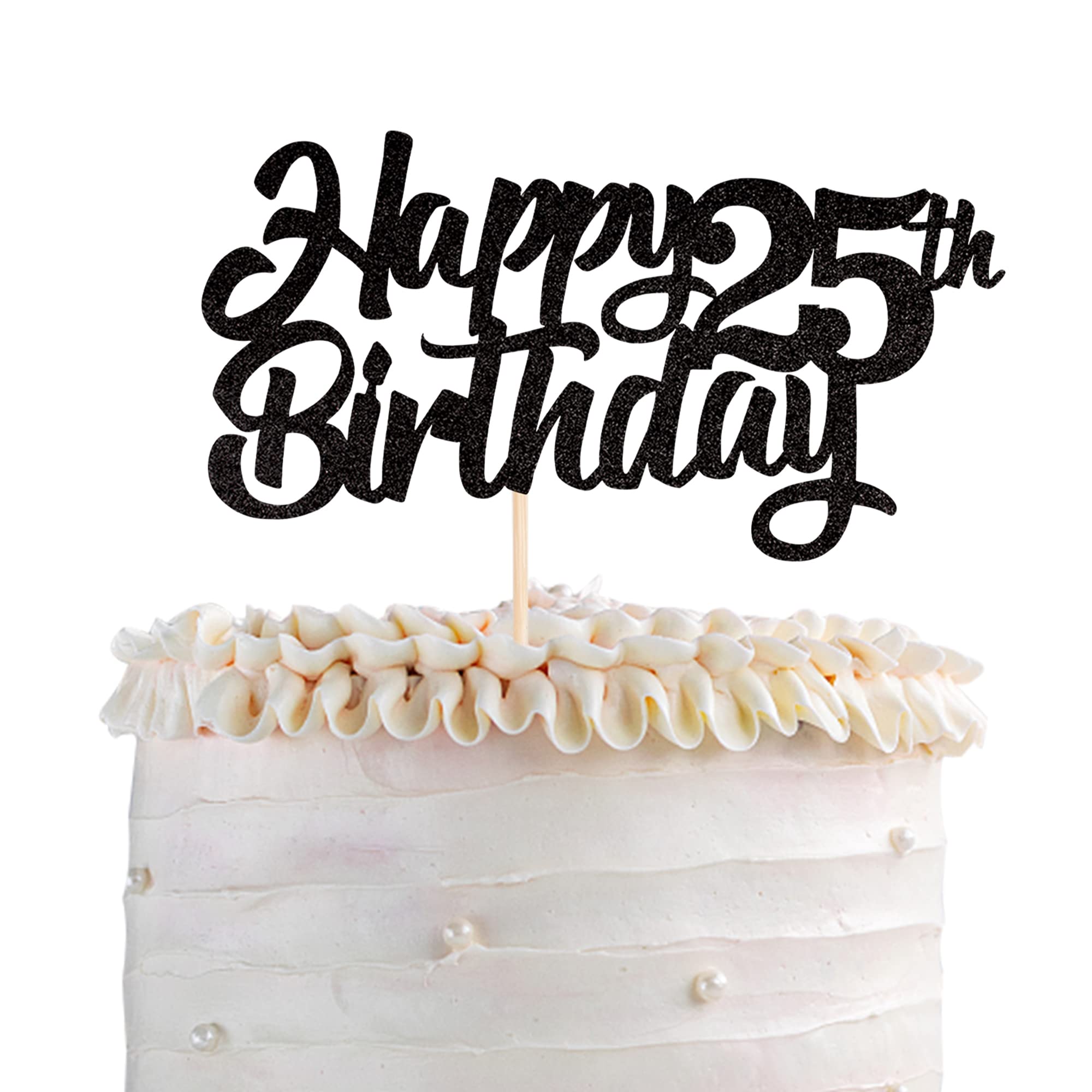 25th Birthday Cake Topper Set - Glitter 'Cheers to 25 Years' Cake Picks - 18-Piece Black Cake Decorations for 25th Birthday Party Supplies | Perfect for Milestone Celebrations & Themed Parties