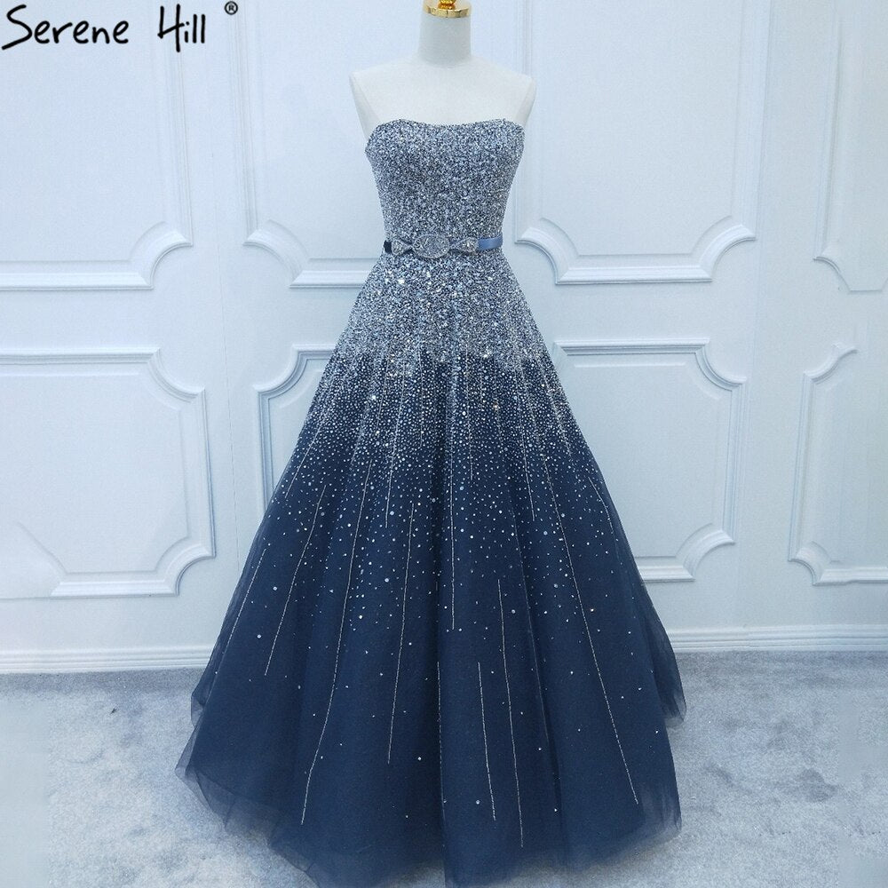Serene Hill Blue Luxury Evening Dresses 2025 | Beaded A-Line Gowns for Women | Perfect for Prom, Gala & Formal Parties