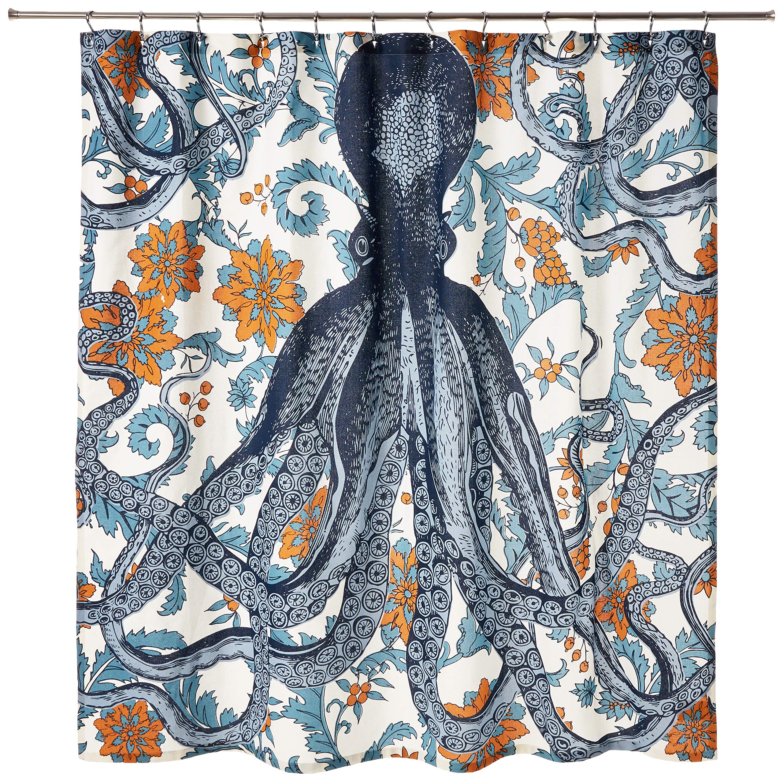 Thomas Paul Octopus Vineyard Shower Curtain - Waterproof Bathroom Decor for Coastal & Nautical Theme - Perfect for Beach House, Kids' Bathroom, or Ocean-Inspired Home Decor