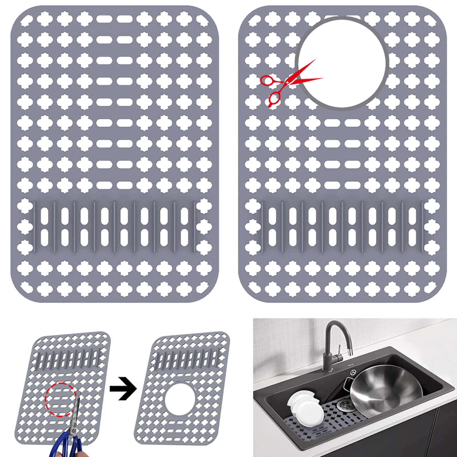 Non-Slip Heat Resistant Sink Protectors - 2 Pack Custom Fit Kitchen Sink Mats (15.7