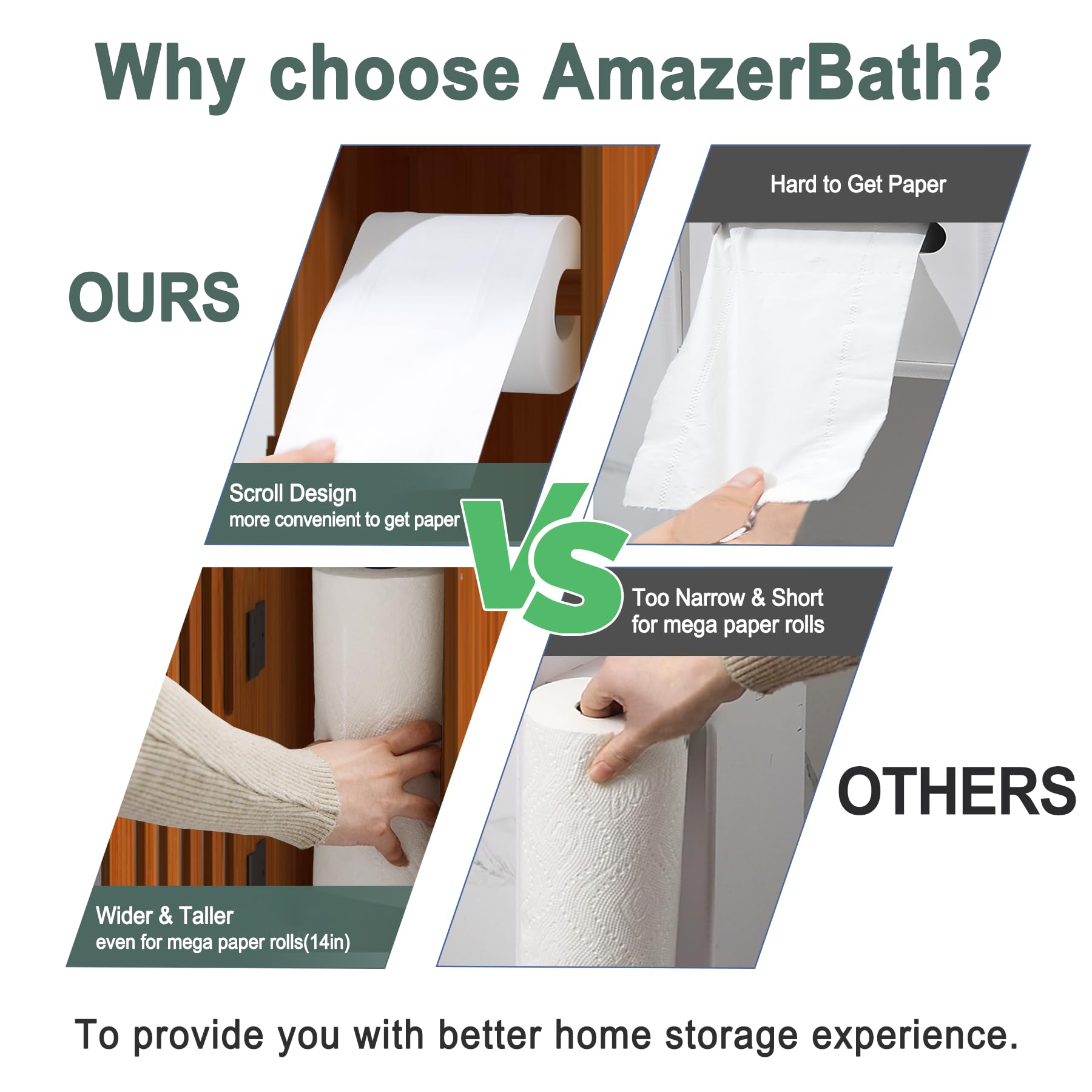 Bamboo Toilet Paper Holder with Storage - Slim Bathroom Cabinet for Small Spaces (33x7.3x6.5