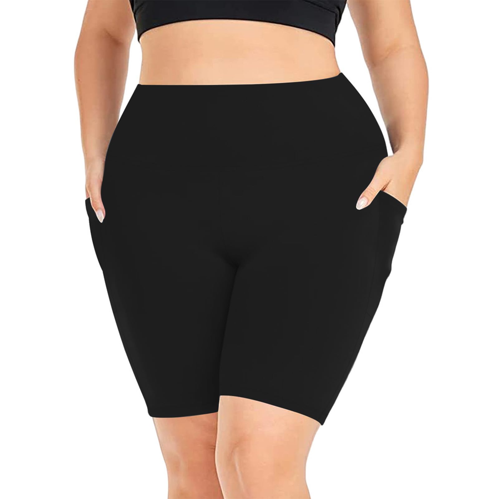 Plus Size Biker Shorts for Women - Tummy Control Yoga Workout Shorts with Pockets | Gym & Lounge Wear
