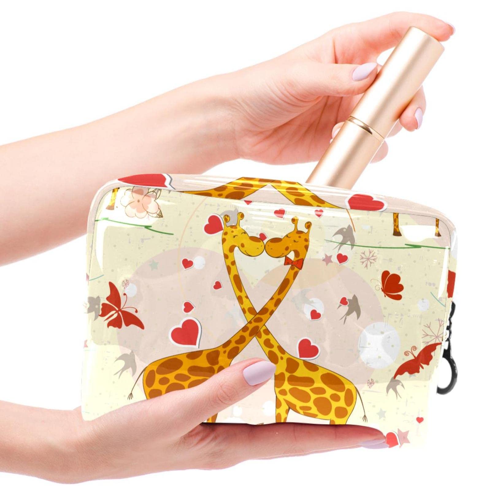 Giraffe Print Travel Makeup Bag - Waterproof PVC Cosmetic Organizer for Women & Girls (18.5x7.5x13cm) - Perfect for Vacation, Gym & Daily Essentials Storage