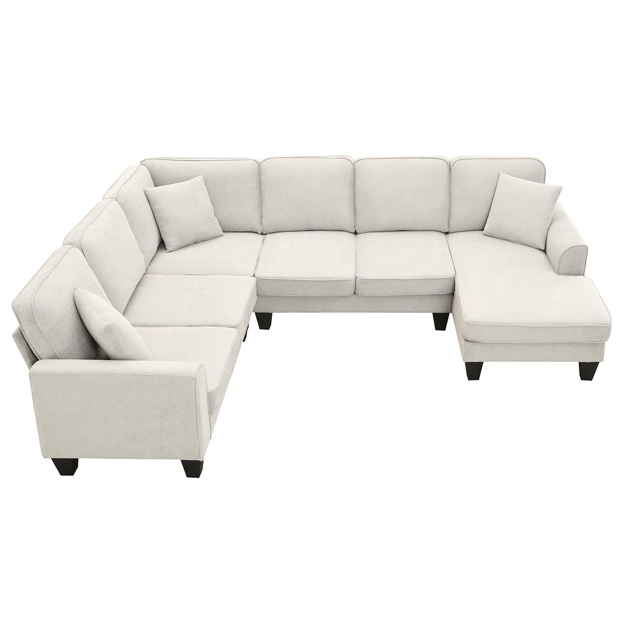 Modern U-Shaped 7-Seater Fabric Sectional Sofa - 108