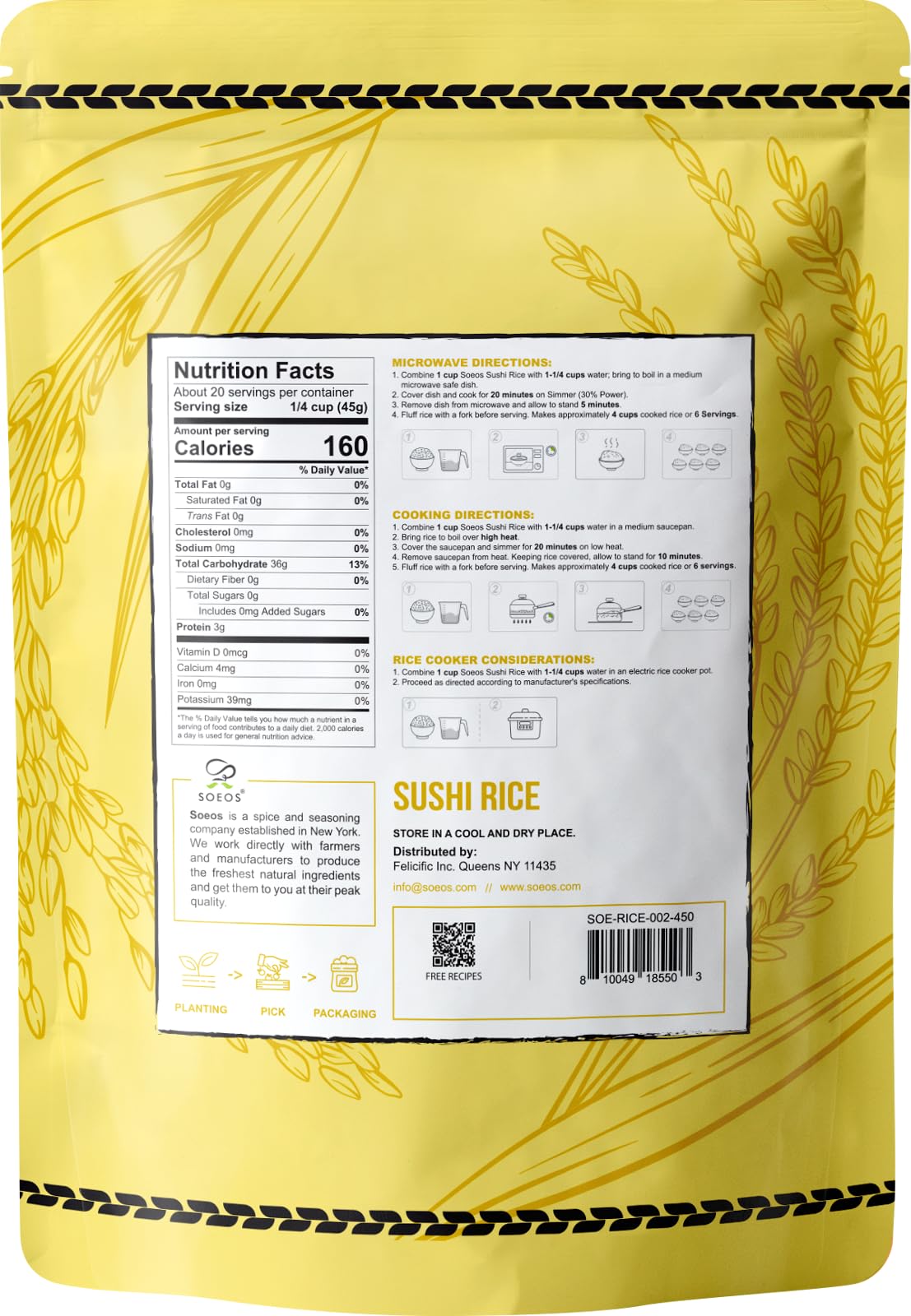 Soeos Premium Sushi Rice - Medium Grain White Sticky Rice for Perfect Sushi Rolls, Japanese Cuisine & Asian Dishes - 2lb (32oz) Calrose Rice - Ideal for Home Cooking, Restaurant Use & Meal Prep