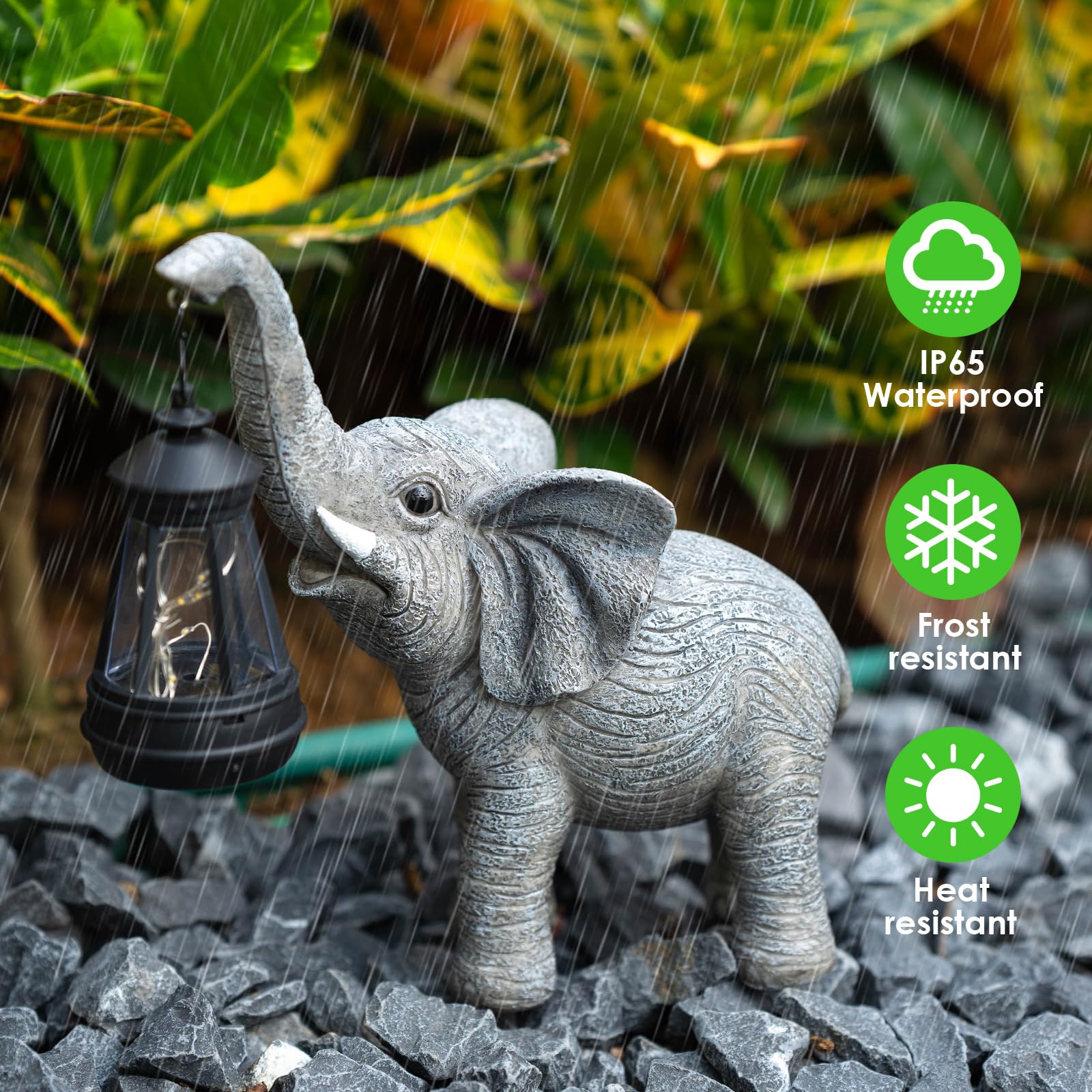 Solar Powered Elephant Statue - Outdoor Garden Decor with LED Lights, Weatherproof Animal Sculpture for Yard, Patio, Lawn - Unique Gardening Gifts for Women, Home Decoration for Birthday, Mother's Day, Housewarming