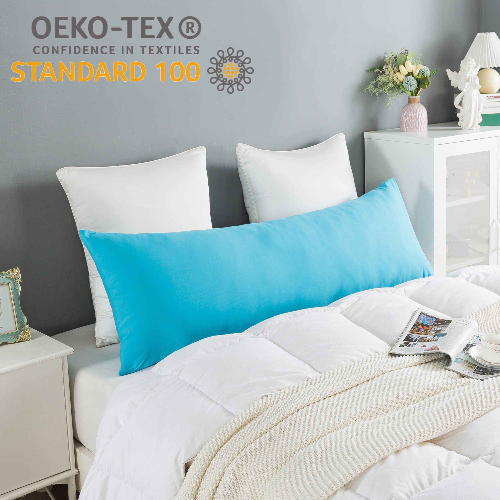 ELNIDO QUEEN Body Pillow with Removable Cover - 20x54 Inch Soft Long Bed Pillow for Adults - Breathable Full Body Pillow Insert for Side Sleepers, Pregnancy Support & Back Pain Relief - Ocean Blue (Perfect for Couch, Bed & Travel Use)