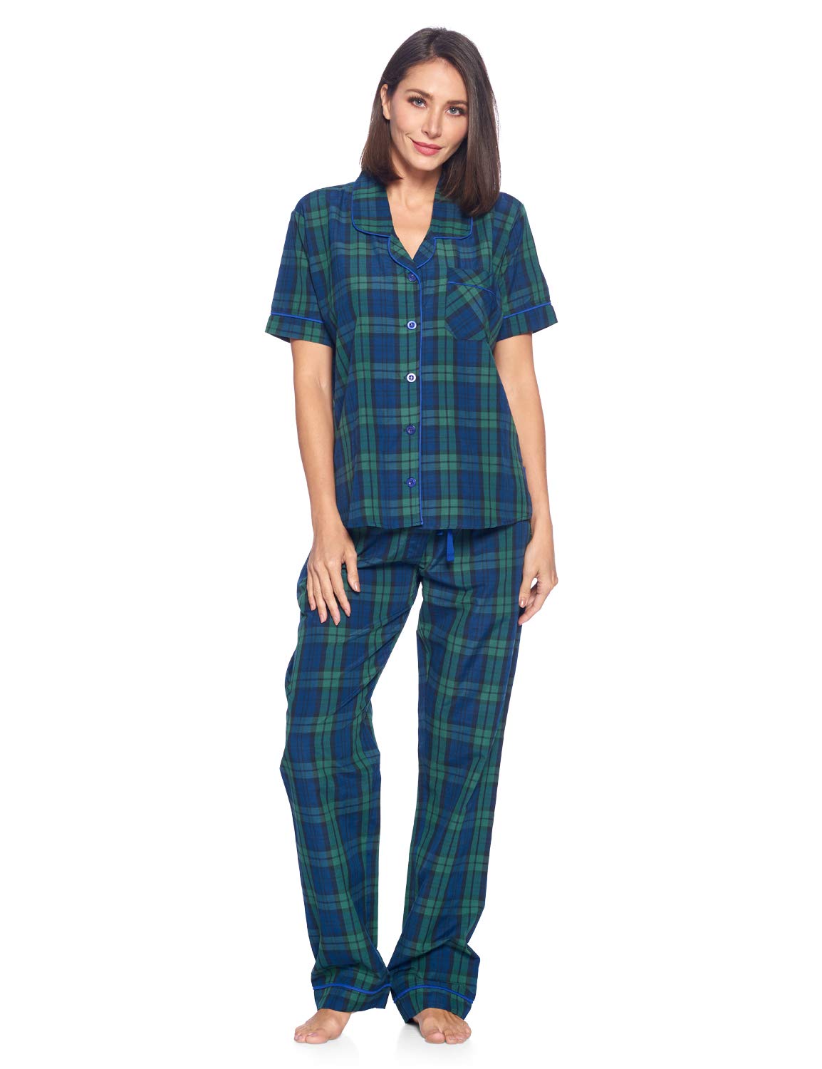 Ashford & Brooks Women's Plaid Woven Pajama Set - Soft Button-Down Sleepwear & Loungewear 2-Piece PJ Set for Cozy Nights & Relaxing at Home
