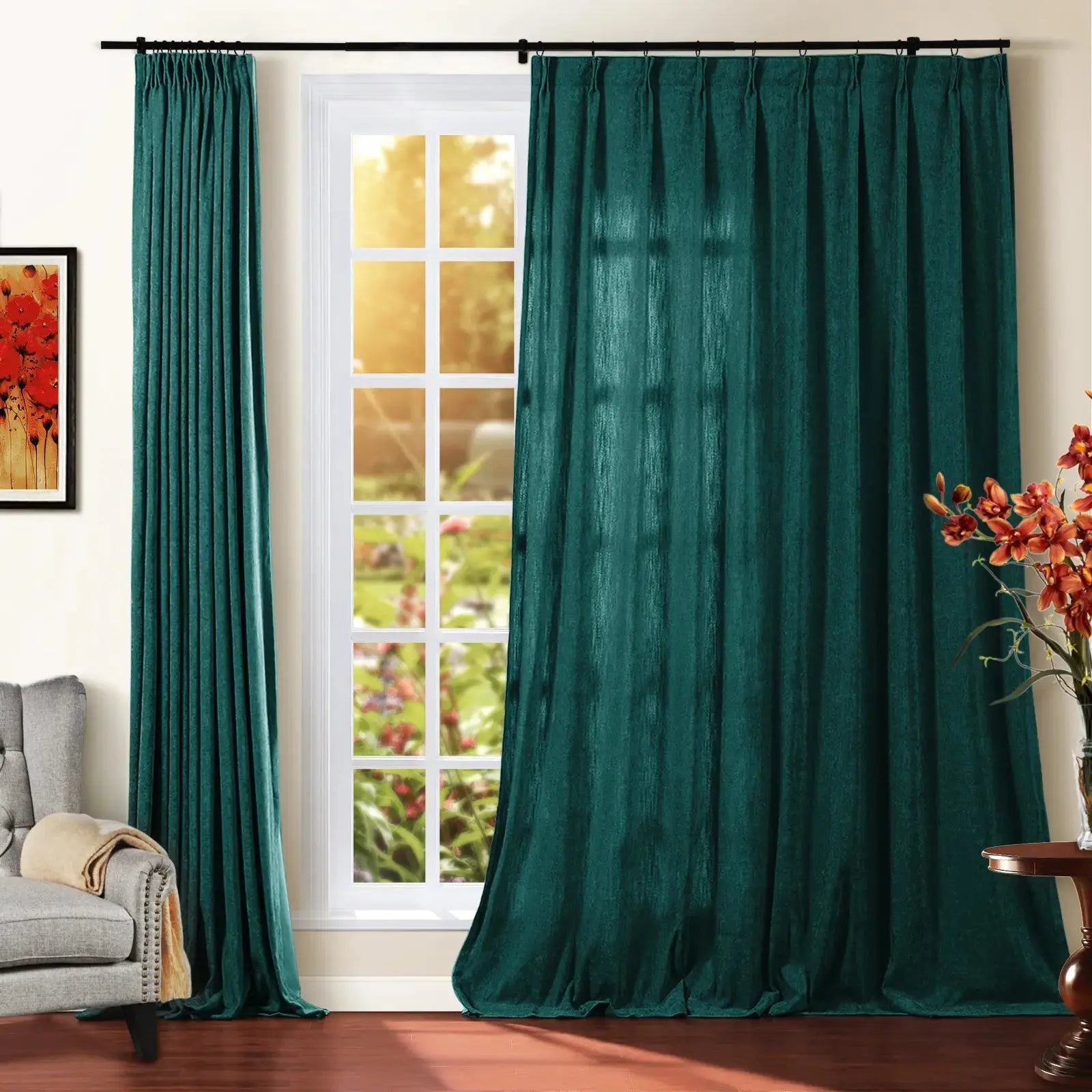 Premium Tino Heavyweight Chenille Pleated Curtains - Elegant Blackout Drapes for Living Room & Bedroom - Soft Textured Thermal Insulated Window Treatments for Home Decor