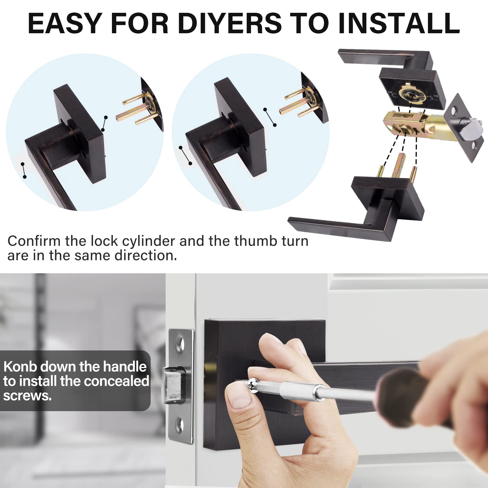 Heavy Duty Hall & Closet Door Lock Set - Brushed Bronze Finish Passage Door Lever for Mobile Homes & Apartments - Secure Privacy for Bedrooms, Bathrooms & Interior Doors - Golingda 3503-ORB-PS-12P