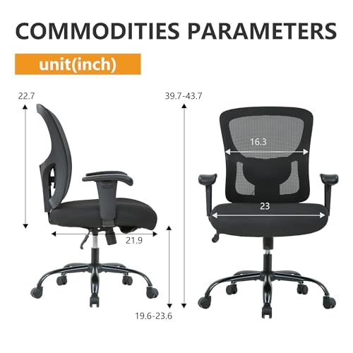 Heavy Duty Big and Tall 500lbs Capacity Ergonomic Mesh Office Chair - Executive Desk Chair with Lumbar Support, Rolling Swivel Computer Chair for Men & Women (Black) - Perfect for Home Office, Gaming, and Long Work Sessions