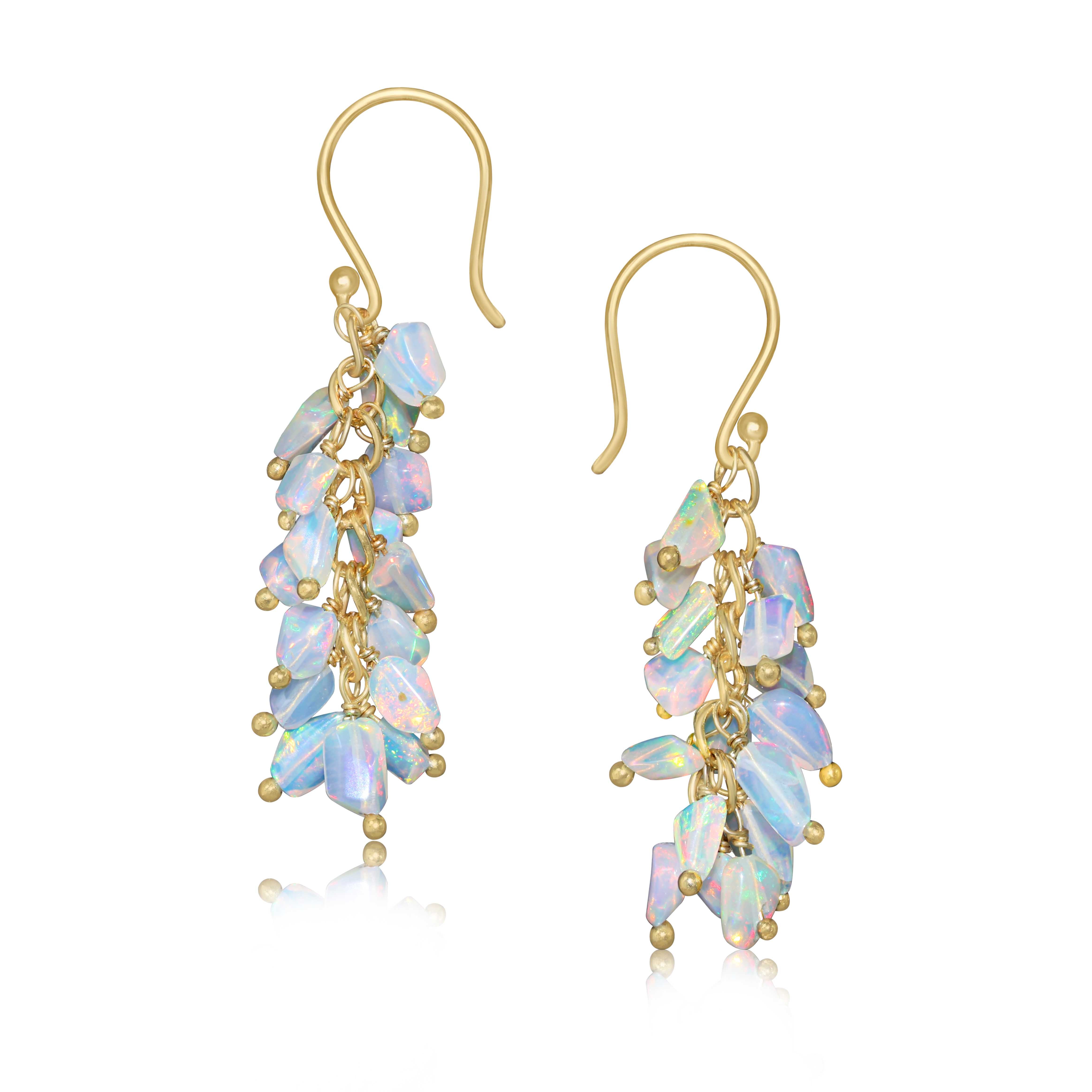 Natural White Opal Tumble Shape Beaded Cluster Earrings for Women | Handmade Boho Chic Jewelry | Perfect for Weddings, Parties & Everyday Wear