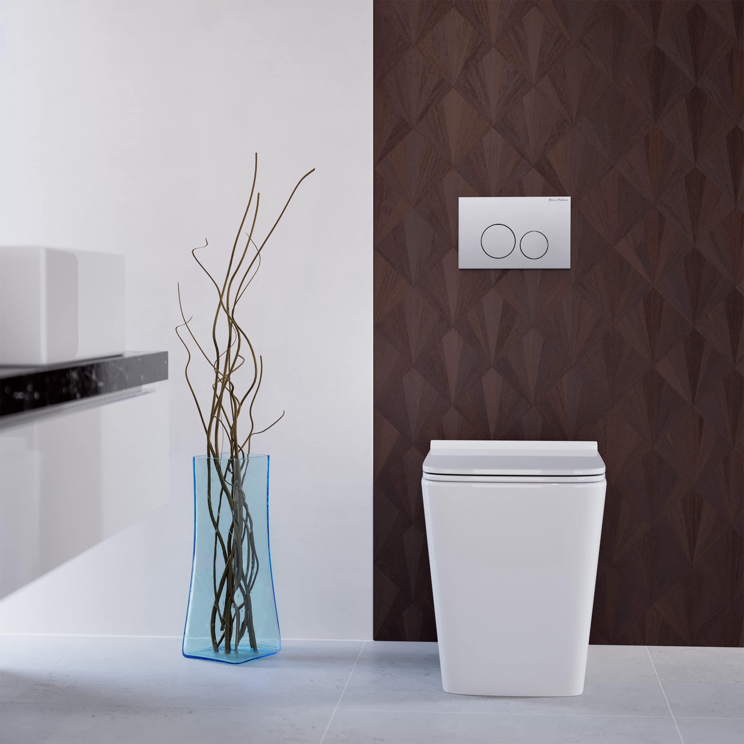 Concorde Back to Wall Concealed Tank Toilet Bowl Bundle - Glossy White Modern Water-Saving Bathroom Toilet for Small Space & Luxury Homes