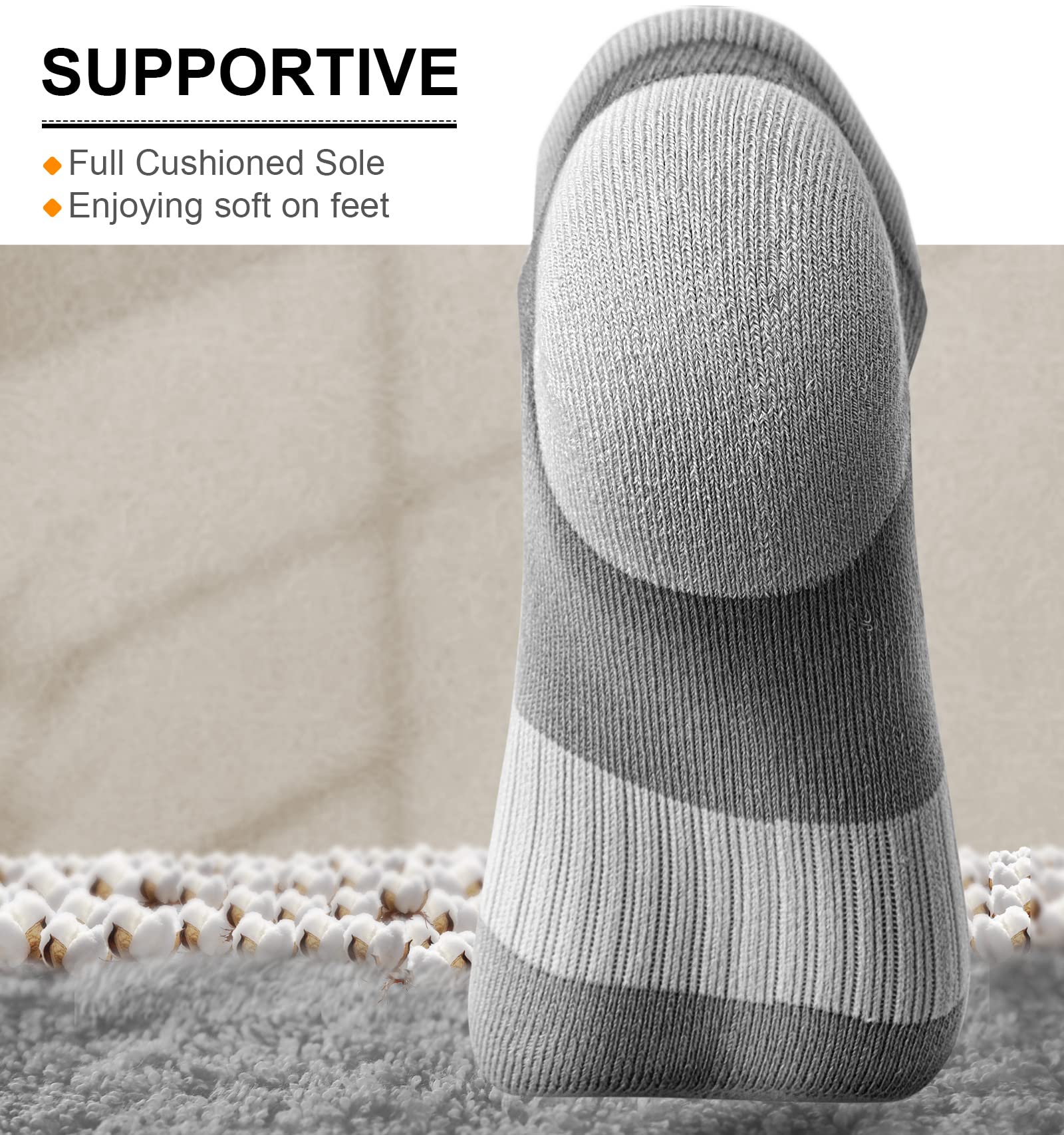 BULLIANT Women's Athletic Socks 6-Pack - No Show Cushioned for Running & Walking with Arch Support - Gym & Daily Wear