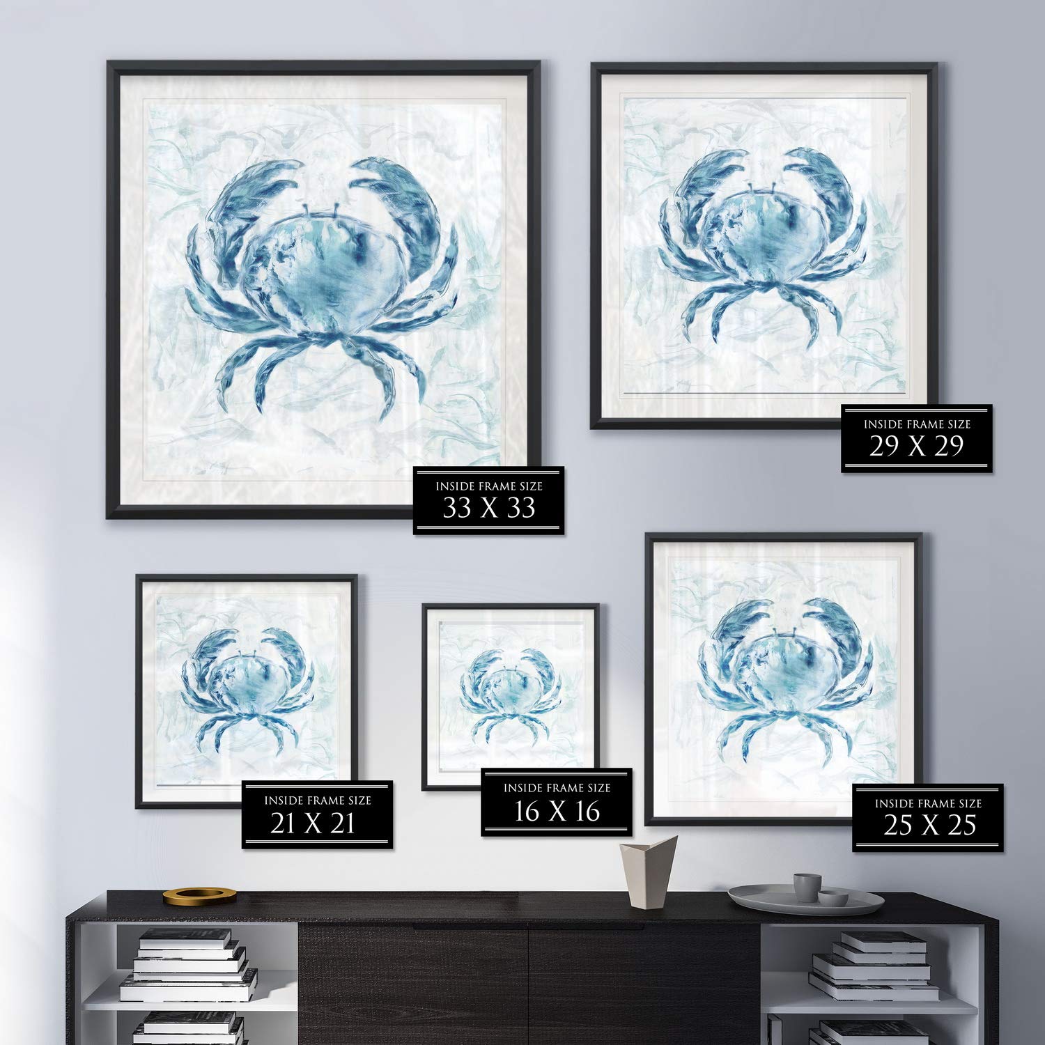 Blue Marble Coast Crab Painting - Ocean Beach Nursery Wall Art for Kids Room, Framed Canvas Animal Decor for Baby Boys & Girls Bedroom - Perfect for Coastal Themed Children's Spaces & Beach House Interiors
