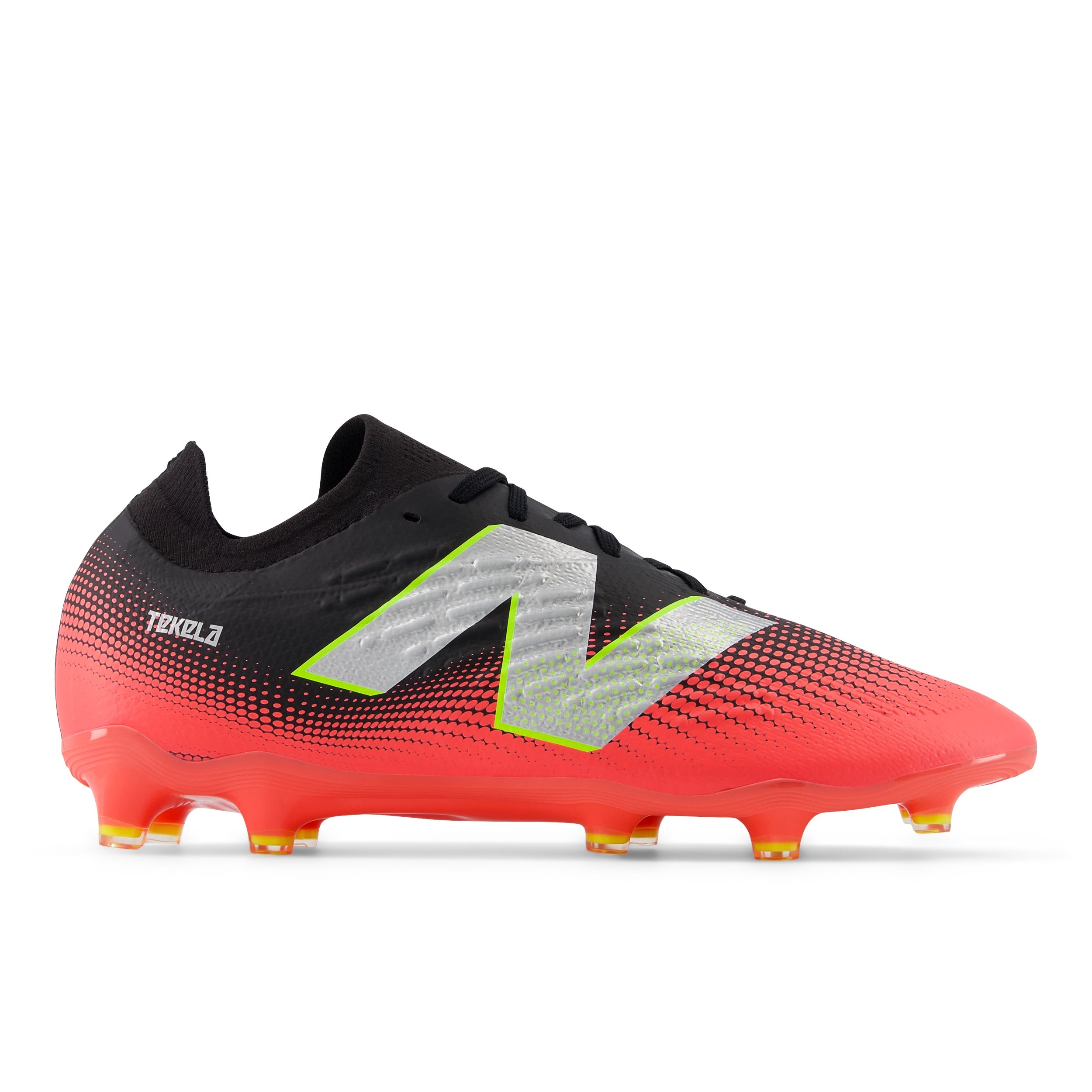 New Balance Tekela Magia Low Laced V4+ FG Soccer Cleats for Men - Black/Energy Red/Hi Lite - Lightweight Football Shoes for Artificial Grass & Firm Ground - Perfect for Training & Match Play
