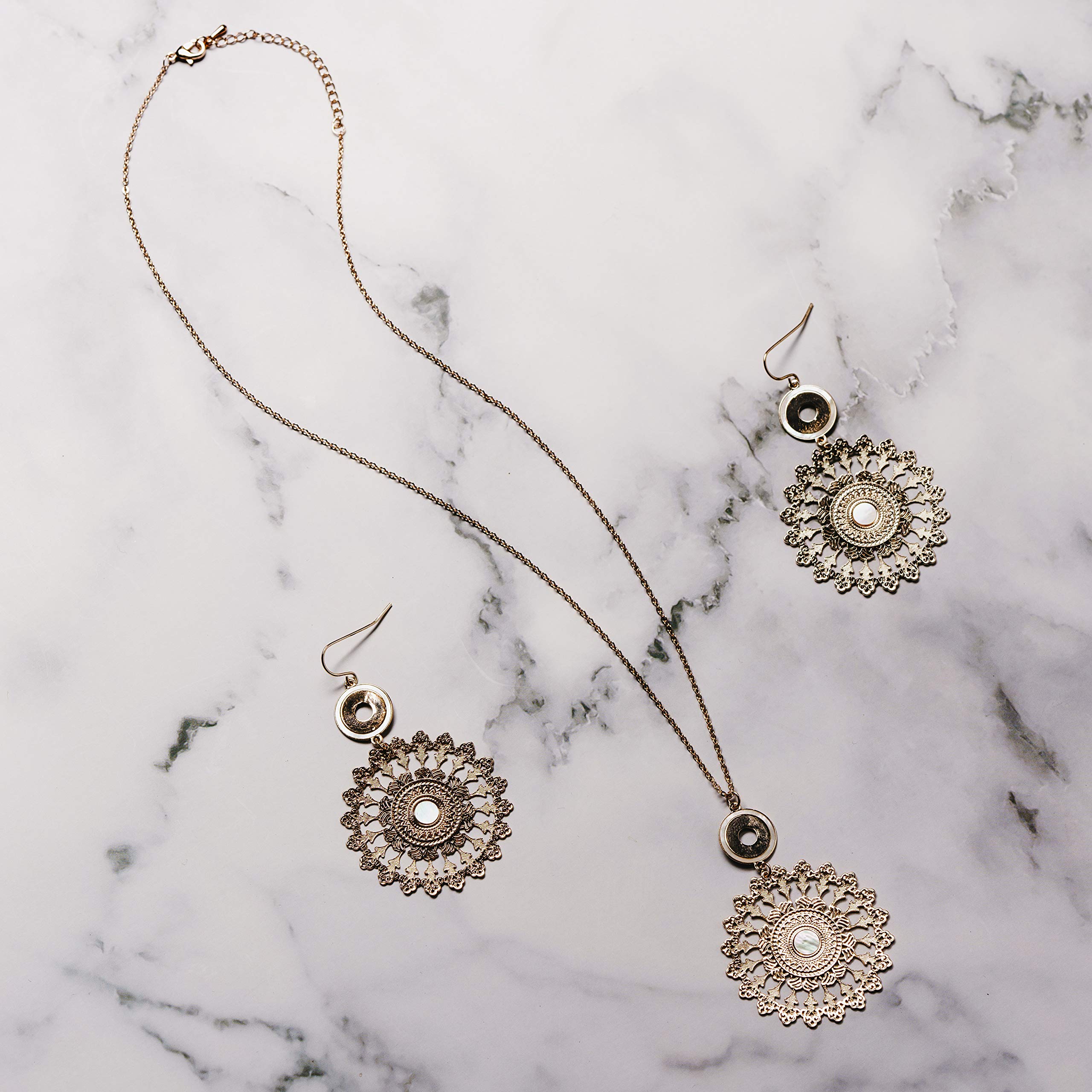 Rose Gold Mandala Mother of Pearl Adjustable Pendant Necklace for Women | Elegant Boho Jewelry Gift for Mom, Wife, Girlfriend | Perfect for Weddings, Parties & Everyday Wear