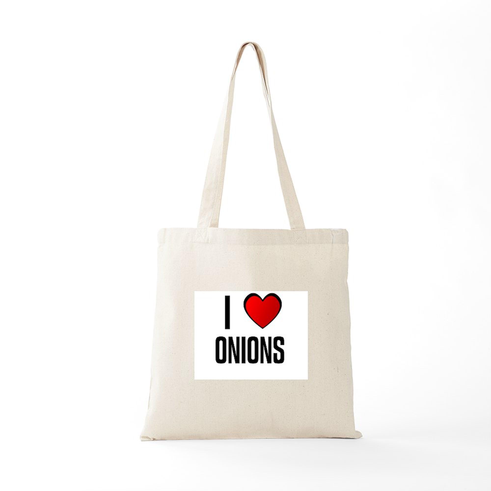 I LOVE ONIONS Tote Bag - Natural Canvas Reusable Grocery Shopping Tote - Perfect for Farmers Market, Grocery Store & Eco-Friendly Lifestyle