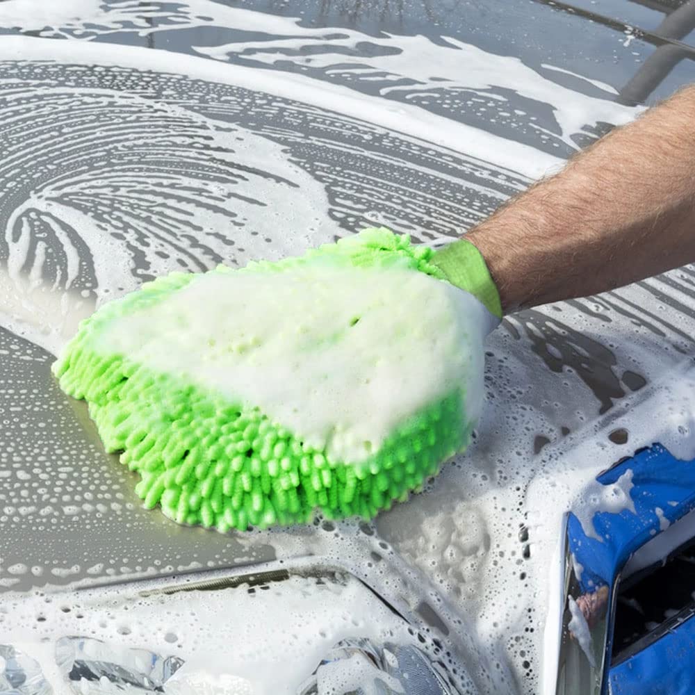 5 Pcs Premium Chenille Microfiber Car Wash Gloves - Double Sided Scratch-Free Wash Mitts & Soft Sponges for Safe Car Cleaning - Perfect for Auto Detailing, Washing, and Waxing at Home or Professional Use