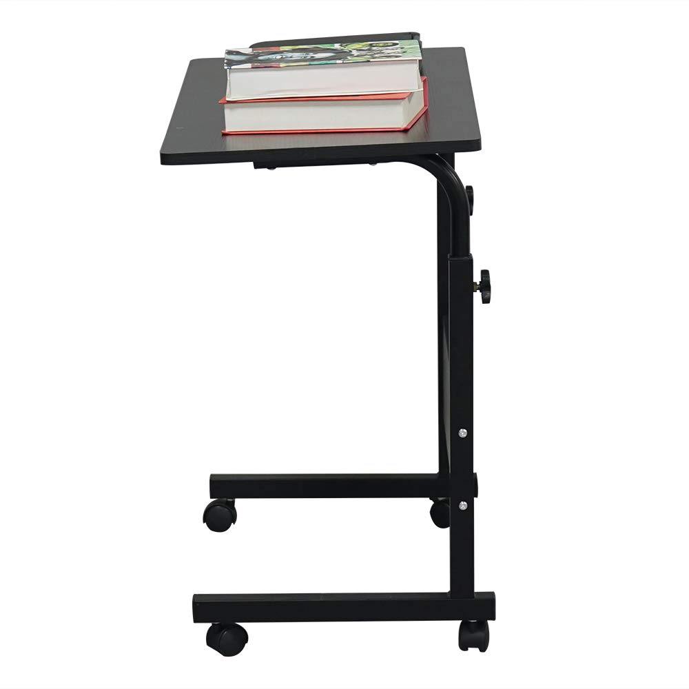 Adjustable U-Shaped Overbed Table with Wheels - Portable Side Table for Laptop, Breakfast, or TV Tray - Ideal for Bed, Sofa, or Office Use (Black)