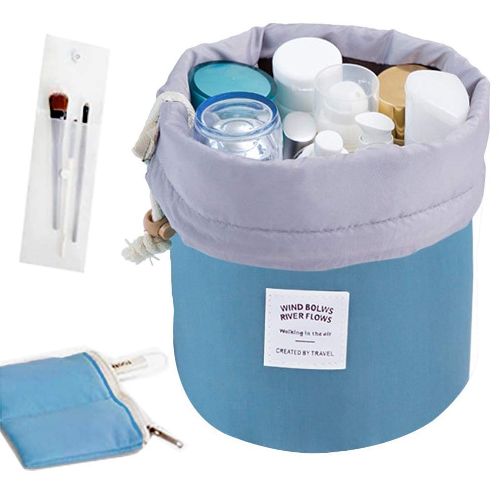 INVODA 3-Piece Cosmetic Bag Set - Large Capacity Waterproof Travel Makeup Organizer with Drawstring, Soft Barrel Shaped Toiletry Bags for Women (Pink, Red, Blue) - Perfect for Travel, Gym, Beach & Daily Essentials Storage