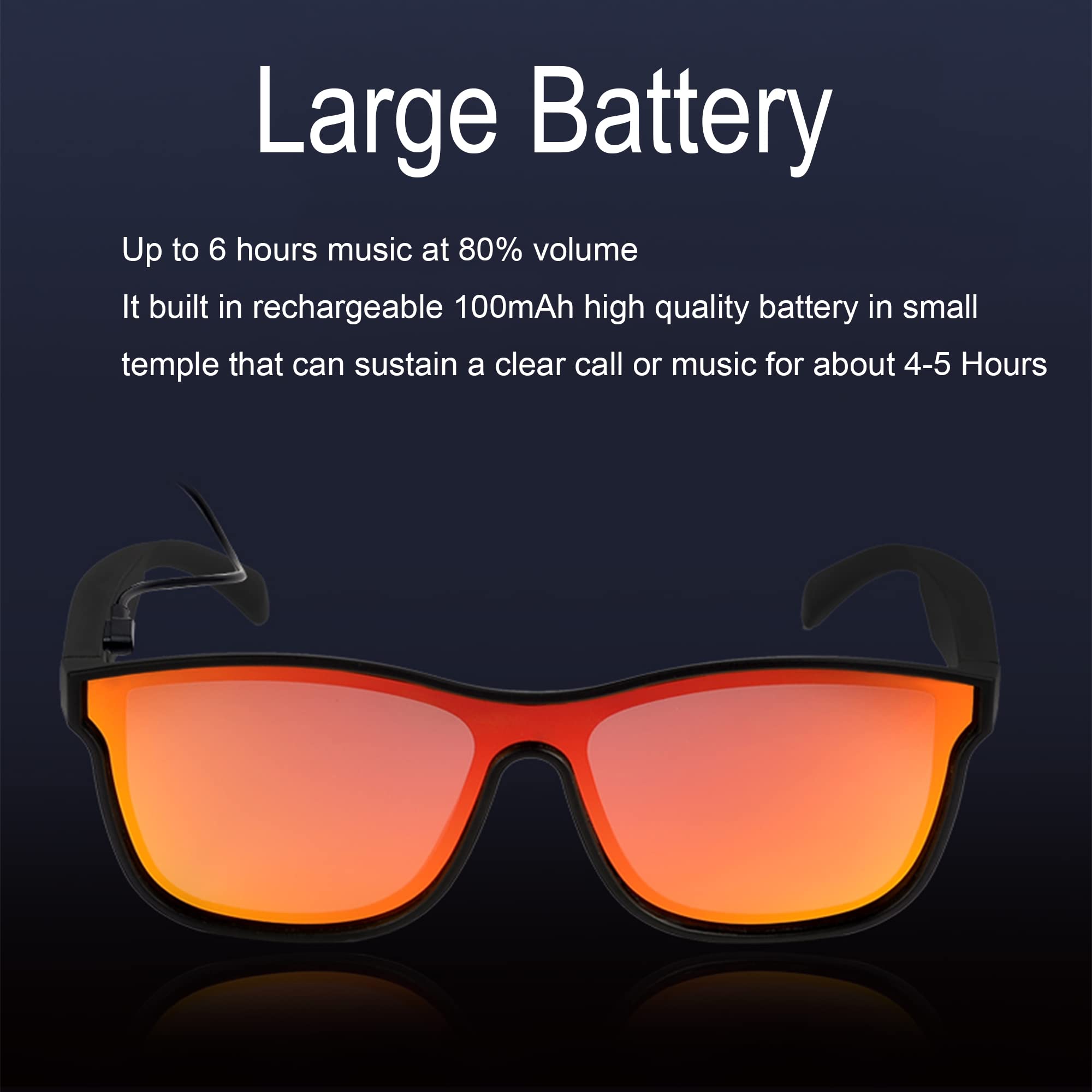 Smart Bluetooth Glasses for Men with Voice Assistant - Wireless Sunglasses Compatible with All Smart Devices (Red Sun Lens) - Perfect for Driving, Outdoor Activities & Hands-Free Calls