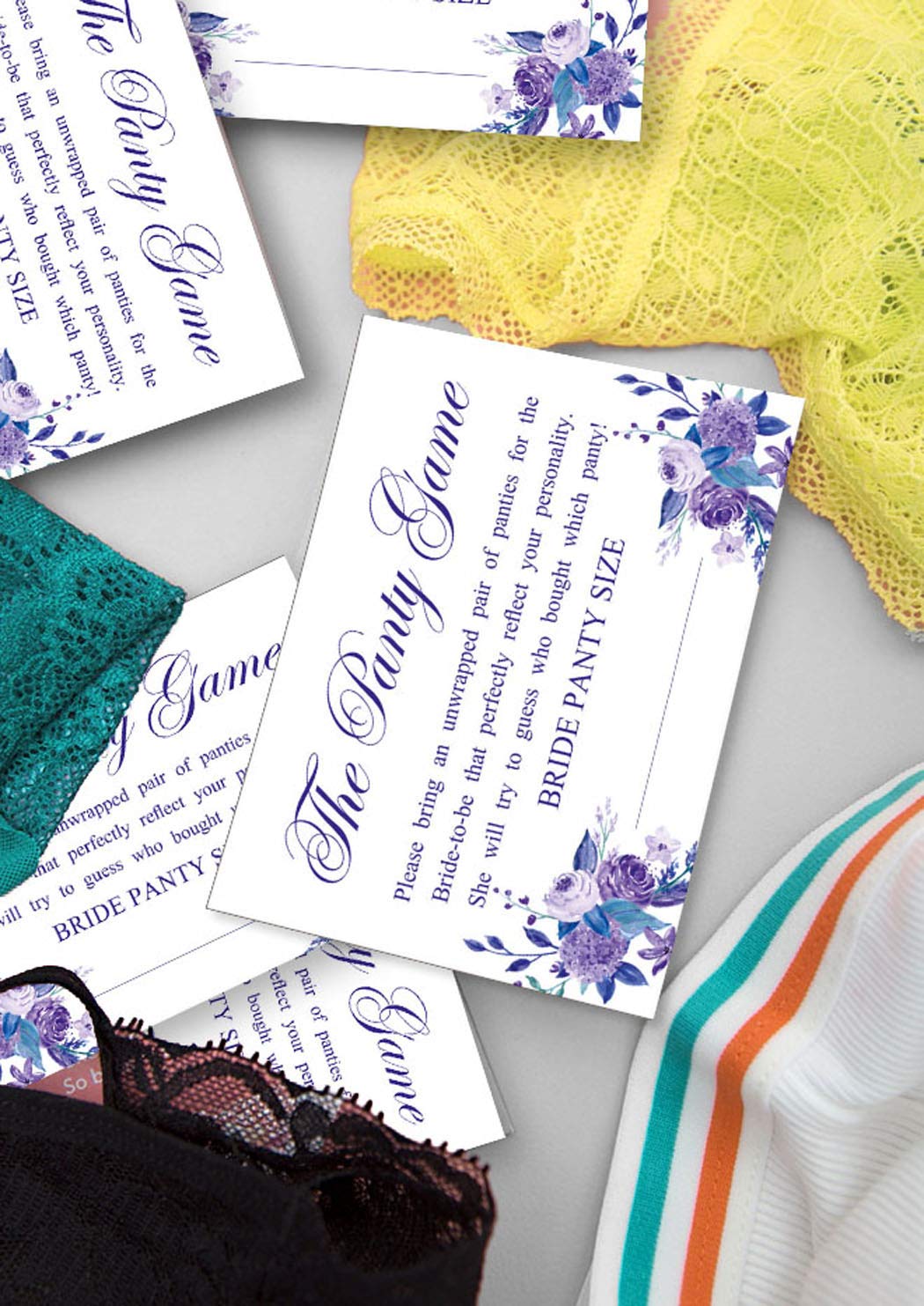 White 'Drop Your Panties' Bachelorette Party Game - Floral Bridal Shower Panty Guessing Activity with 1 Sign & 30 Size Cards - Perfect for Tea Parties, Wedding Showers & Girls' Night Fun