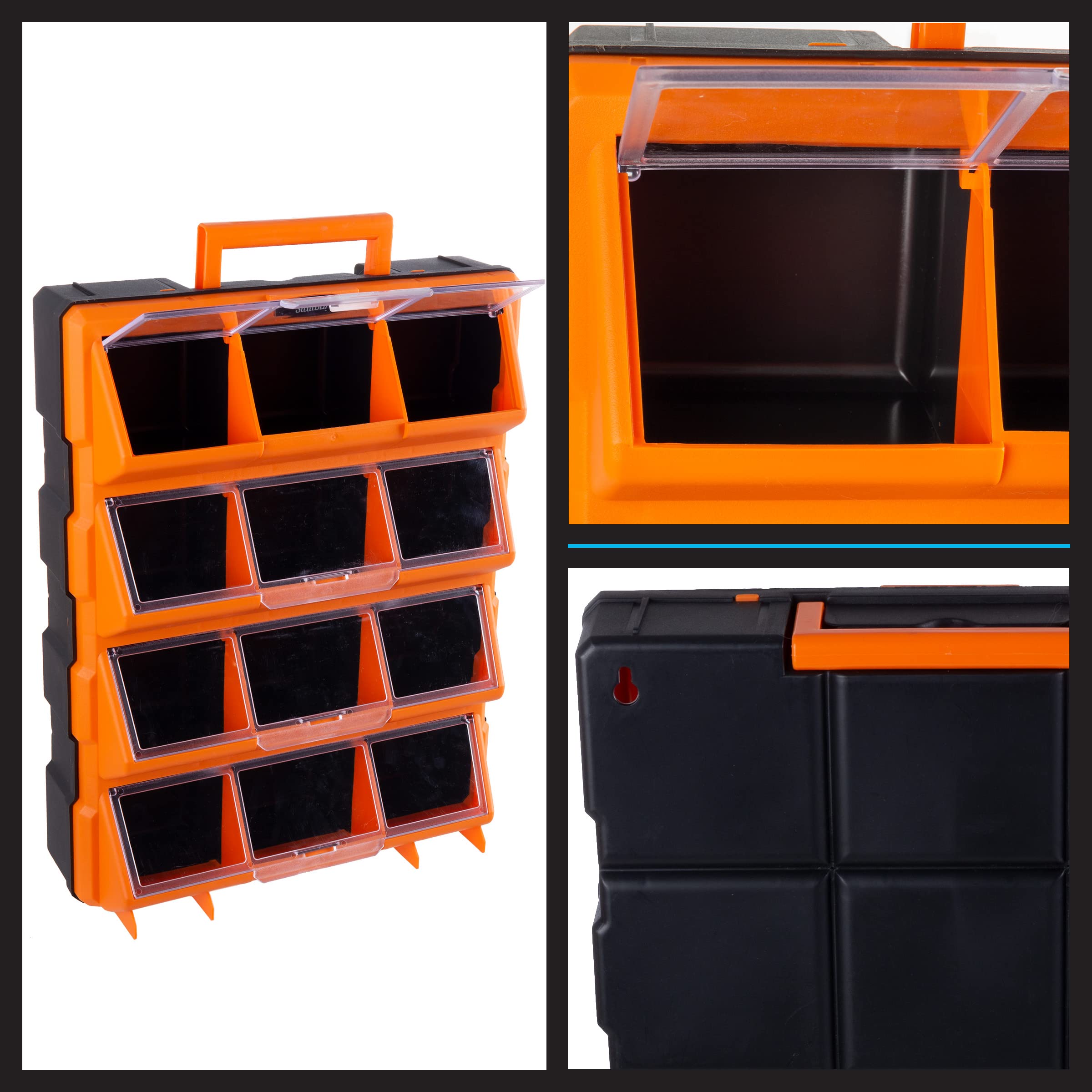 Stalwart 12-Bin Plastic Storage Drawer Organizer - Black Screw Cabinet for Hardware, Craft Supplies & Toys - Perfect for Garage, Workshop & Home Organization - Space Saving Storage Solution for DIY, Crafts & Small Parts