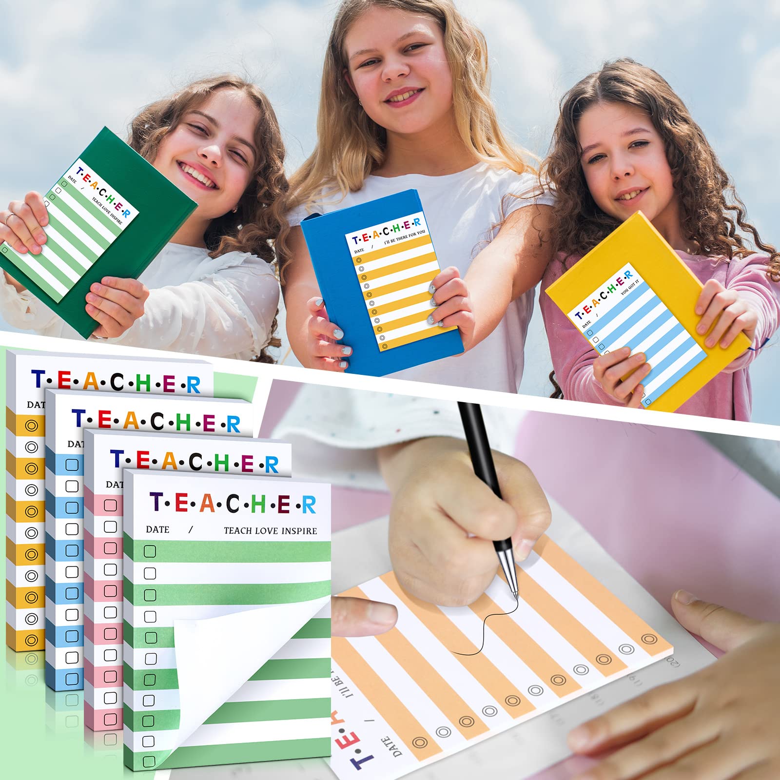 4-Pack Motivational Teacher Notepads - 200 Sheets, 4x6 Inch for School & Office Use