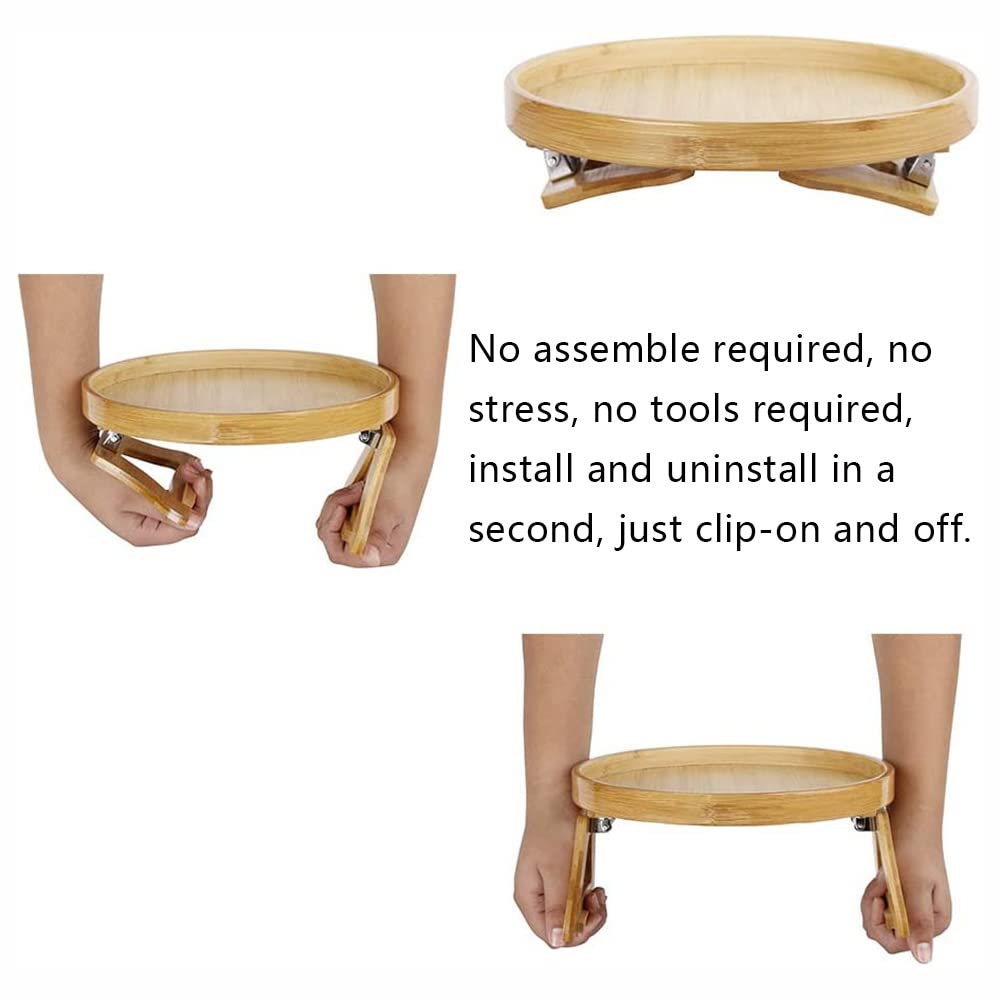 Natural Bamboo Sofa Armrest Tray - Clip-on TV Snack Tray Organizer for Remote Control, Coffee & Snacks | Perfect for Living Room, Bedroom & Home Theater Relaxation