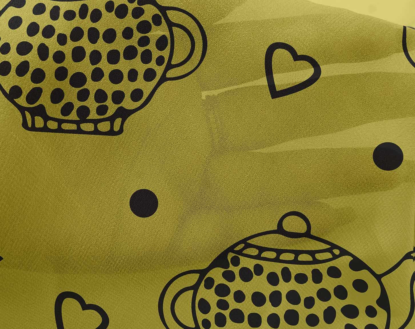 oneOone Georgette Viscose Lime Green Fabric - 42 Inch Wide Tea Kettle Print Dress Material by The Yard | Perfect for DIY Dresses, Skirts & Home Decor Projects