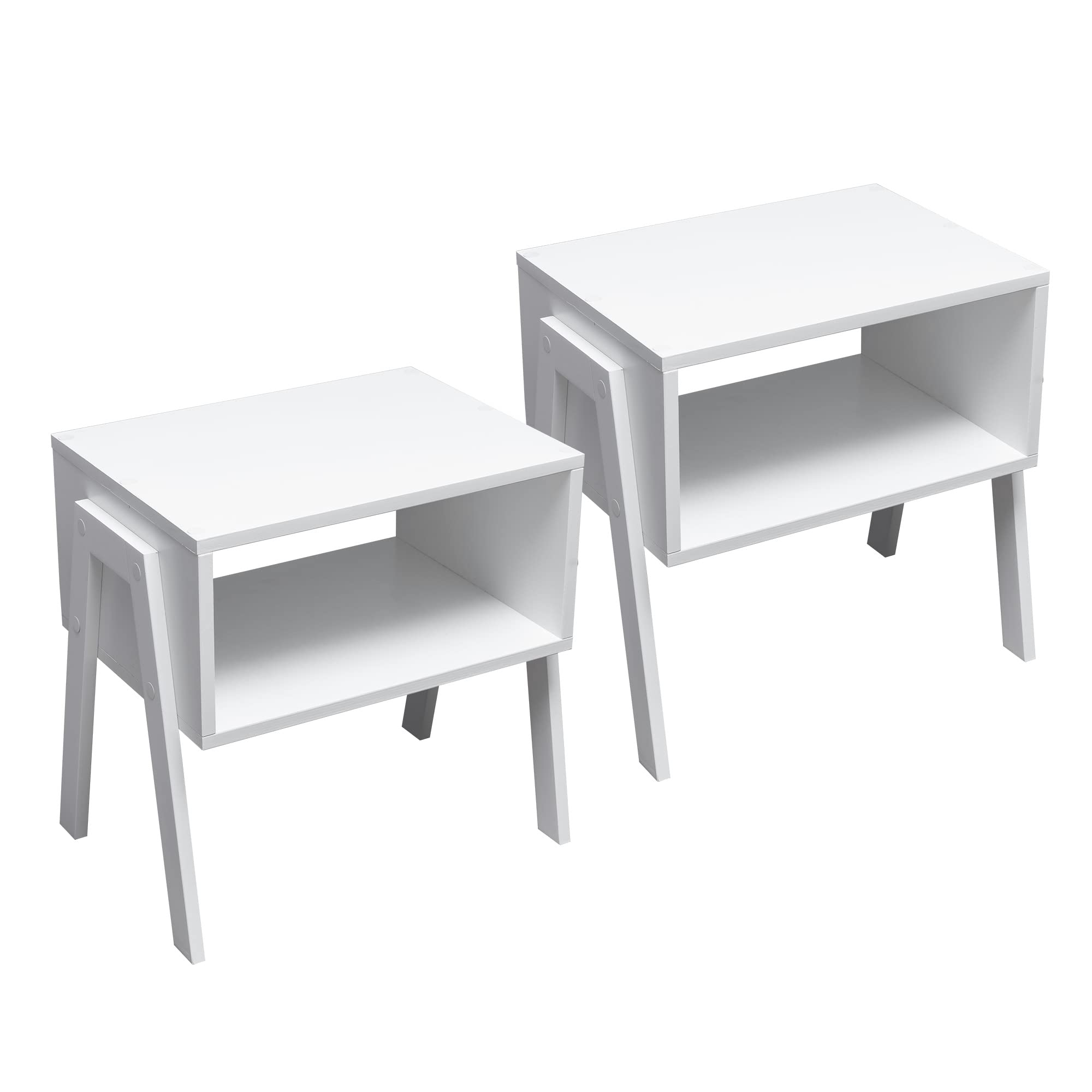 Forevich 2-Piece Stackable Bamboo End Tables - White Nightstands for Bedroom & Living Room, Perfect for Small Spaces & Modern Home Decor