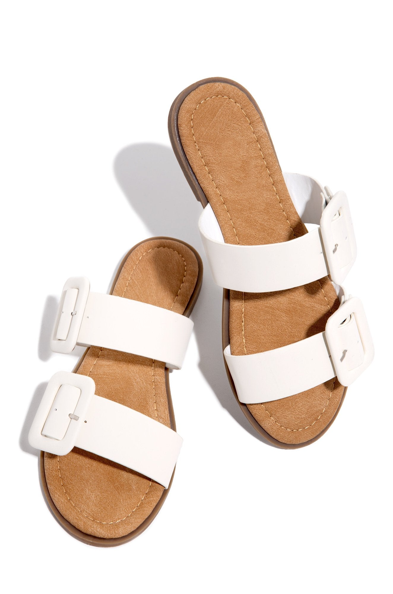 Lydia Women's Double Buckle Strappy Sandals in White - Comfortable Summer Casual Shoes for Beach, Walking & Outfits