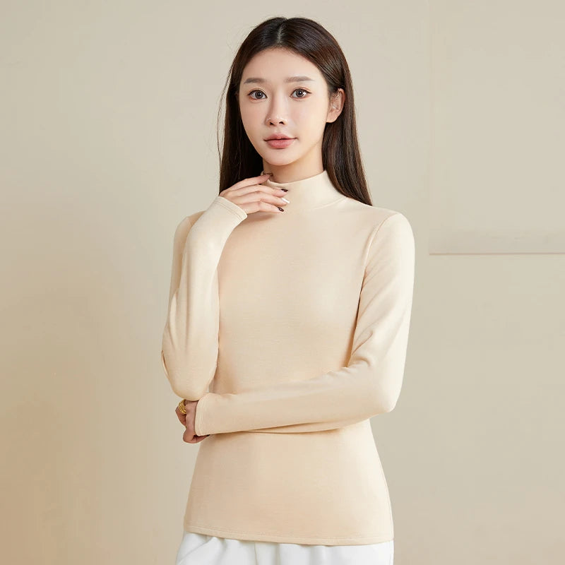 Silk Thermal Mock Neck Top for Women - Soft & Warm Long Sleeve Base Layer Shirt - Perfect for Winter Layering, Yoga & Casual Outfits