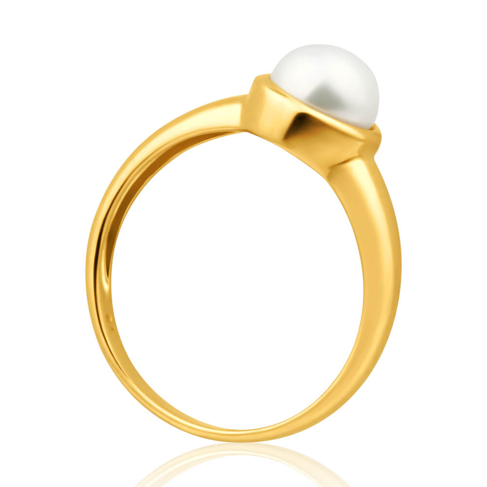 9ct Yellow Gold 6.5mm Cultured Pearl Ring for Women - Elegant Pearl Jewelry Gift for Anniversary, Birthday & Special Occasions