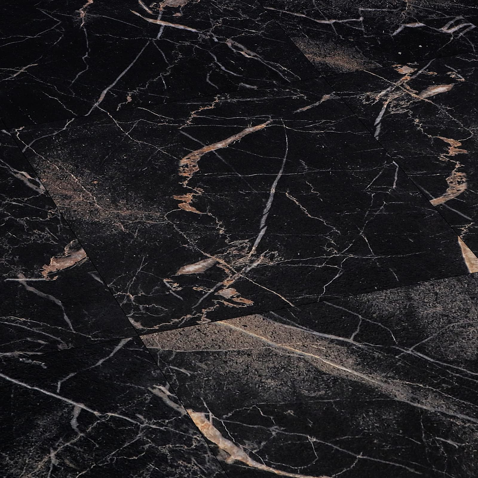 Black Marble Peel and Stick Vinyl Floor Tiles - 12