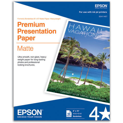 Epson Premium Presentation Matte 8x10” Borderless Photo Paper (50 Sheets) - Ideal for Professional Prints, Photo Albums, and Framed Displays