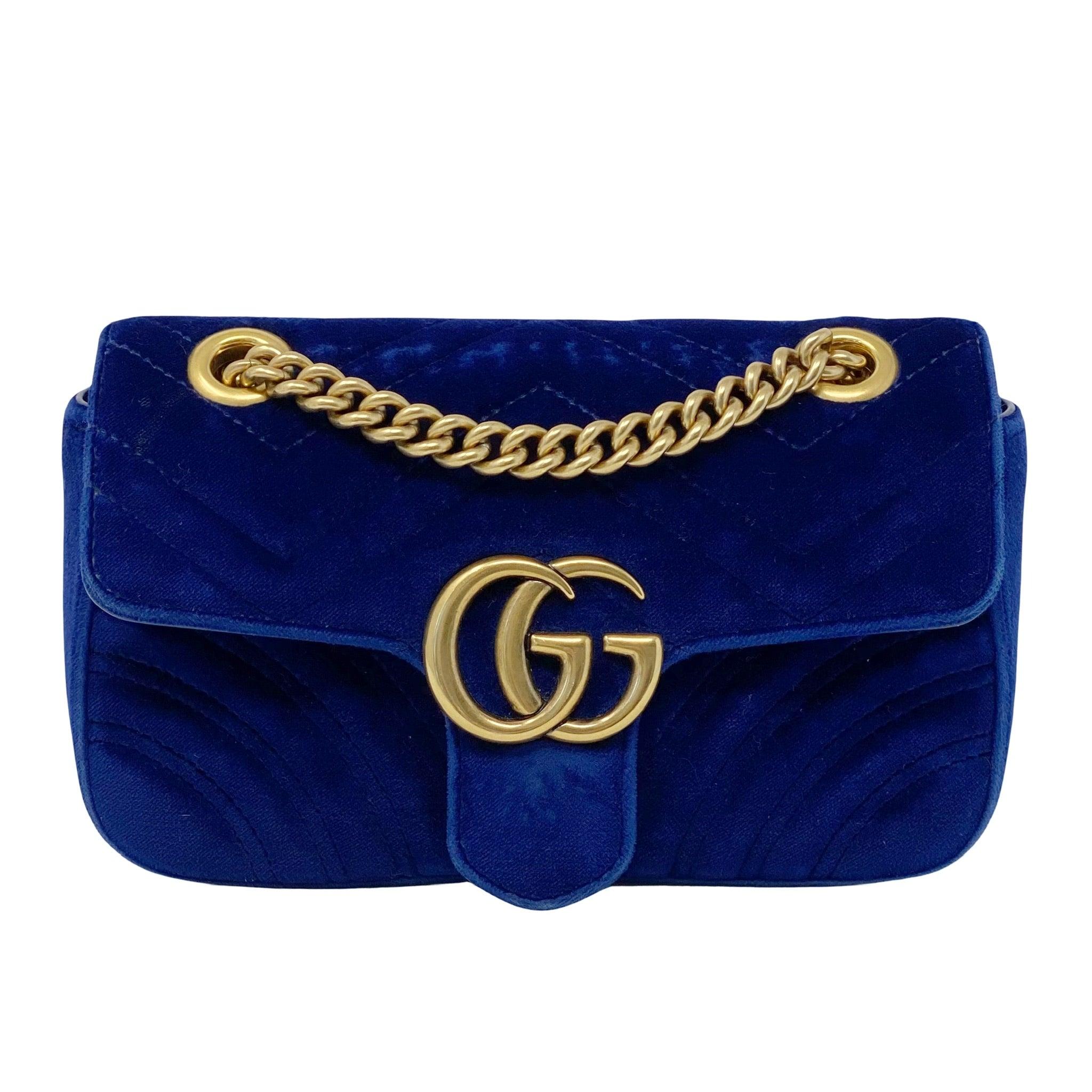 Gucci Blue Velvet Mini GG Marmont Crossbody Bag - Luxury Designer Handbag for Women | Perfect for Evening Parties, Date Nights & Special Occasions