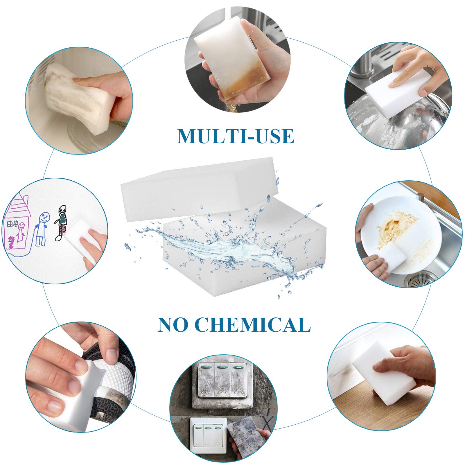 100 Pack Premium Magic Cleaning Sponges - Heavy Duty Melamine Foam Eraser Pads for Kitchen, Bathroom, Furniture & Floors | Multi-Purpose Scrub Sponges for Tough Stains | Perfect for Household Cleaning, Dishwashing & Wall Maintenance