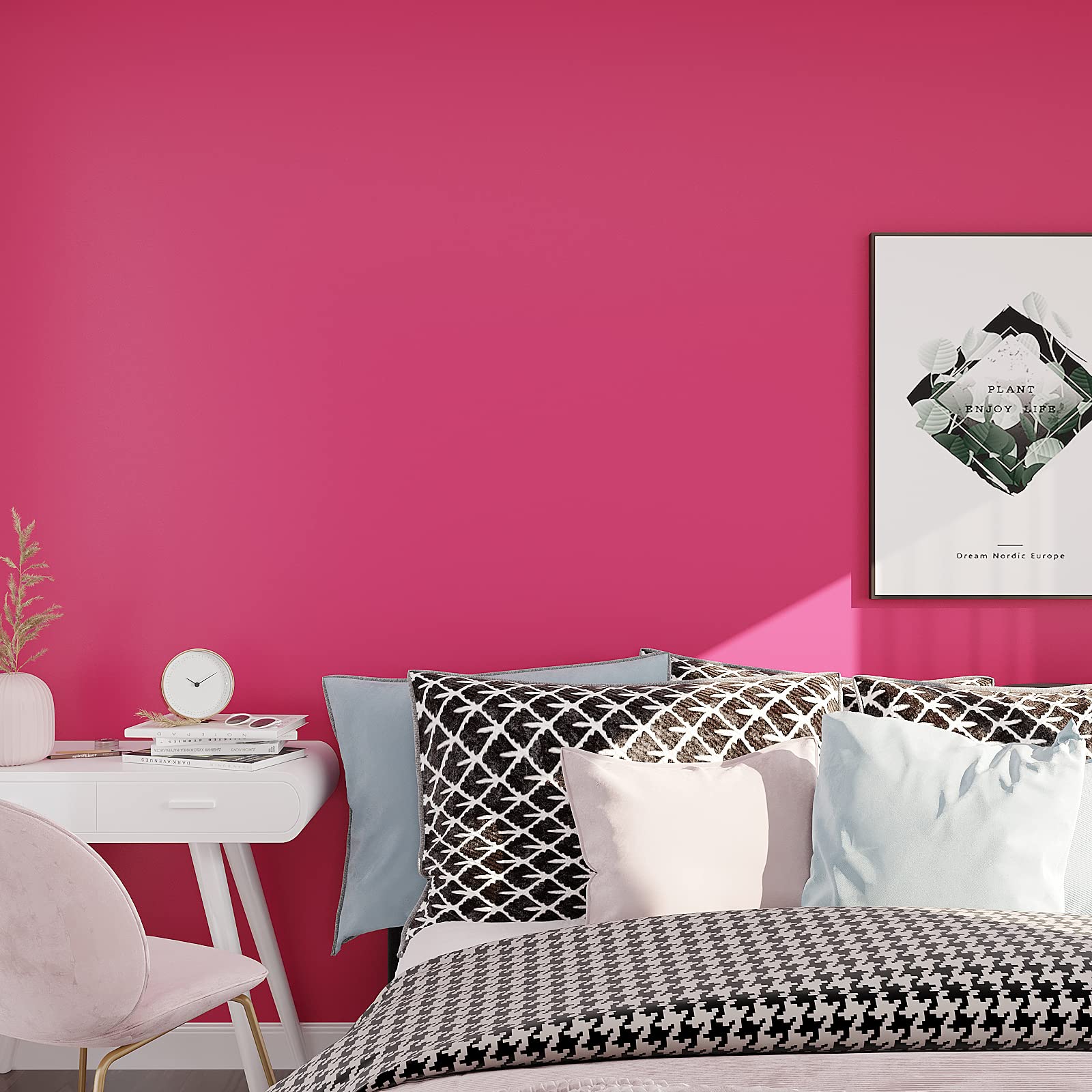 VEELIKE 15.7''x354'' Magenta Pink Peel and Stick Wallpaper - Self-Adhesive Vinyl Contact Paper for Cabinets, Shelves & Walls - Removable Decorative Wallpaper for Girls Bedroom, Nursery & Furniture - Easy DIY Home Decor Upgrade