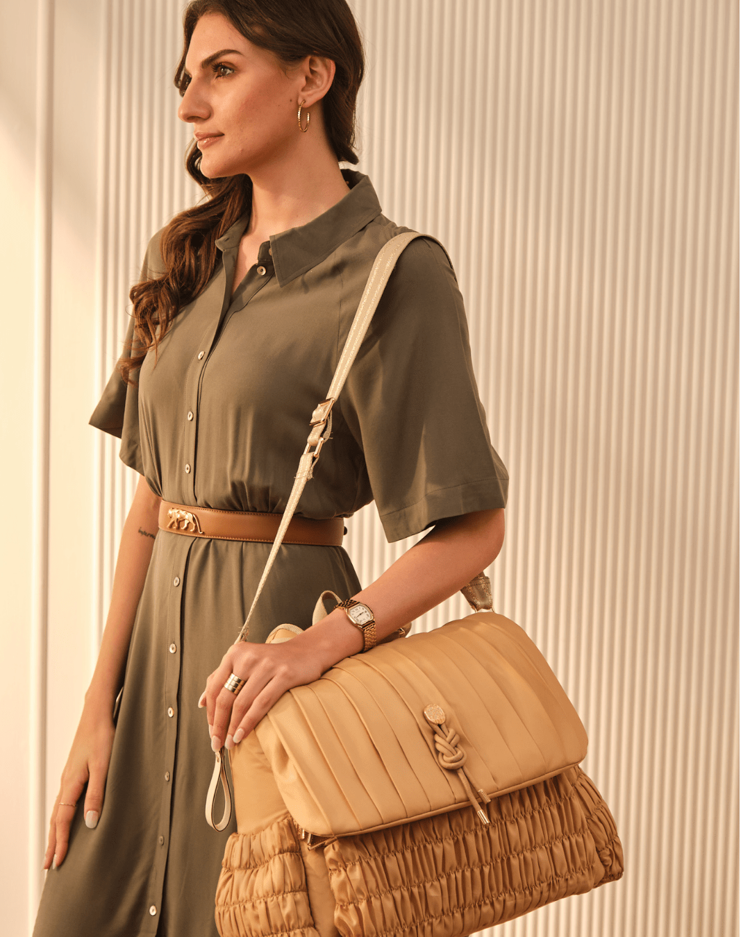 Premium Dune Diaper Bag in Caramel - Stylish & Spacious Baby Essentials Organizer for Travel, Outings & Daily Use