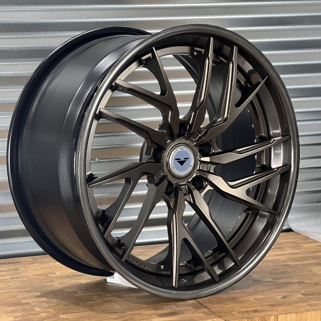 2020-2022 Porsche Taycan VMP 307 Wheels - 21x9.5 & 21x11 Satin Triple Bronze with Polished Smoked Gloss Lip - Premium Alloy Rims for Luxury Electric Sports Car - Perfect for Street Performance & Show Car Display