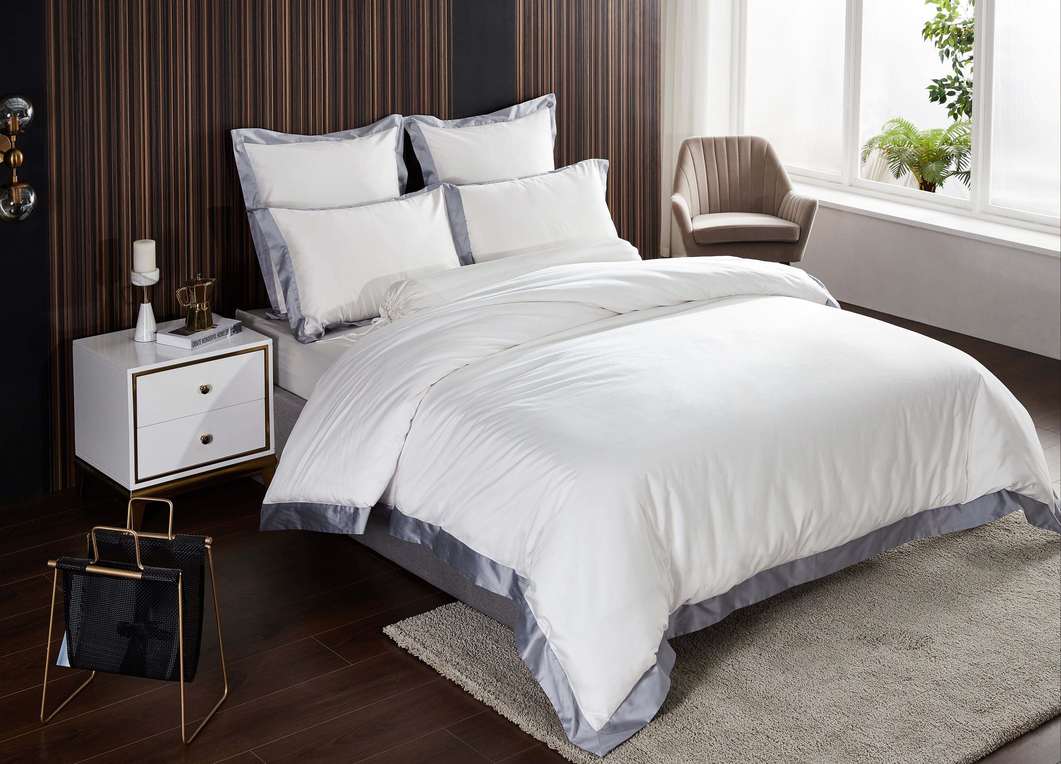 Premium Supima Cotton Percale Fitted Sheet Set - White Dove & Earl Gray - Luxury Hotel-Style Bedding for Ultimate Comfort & Durability - Perfect for Master Bedrooms, Guest Rooms & Airbnb Listings